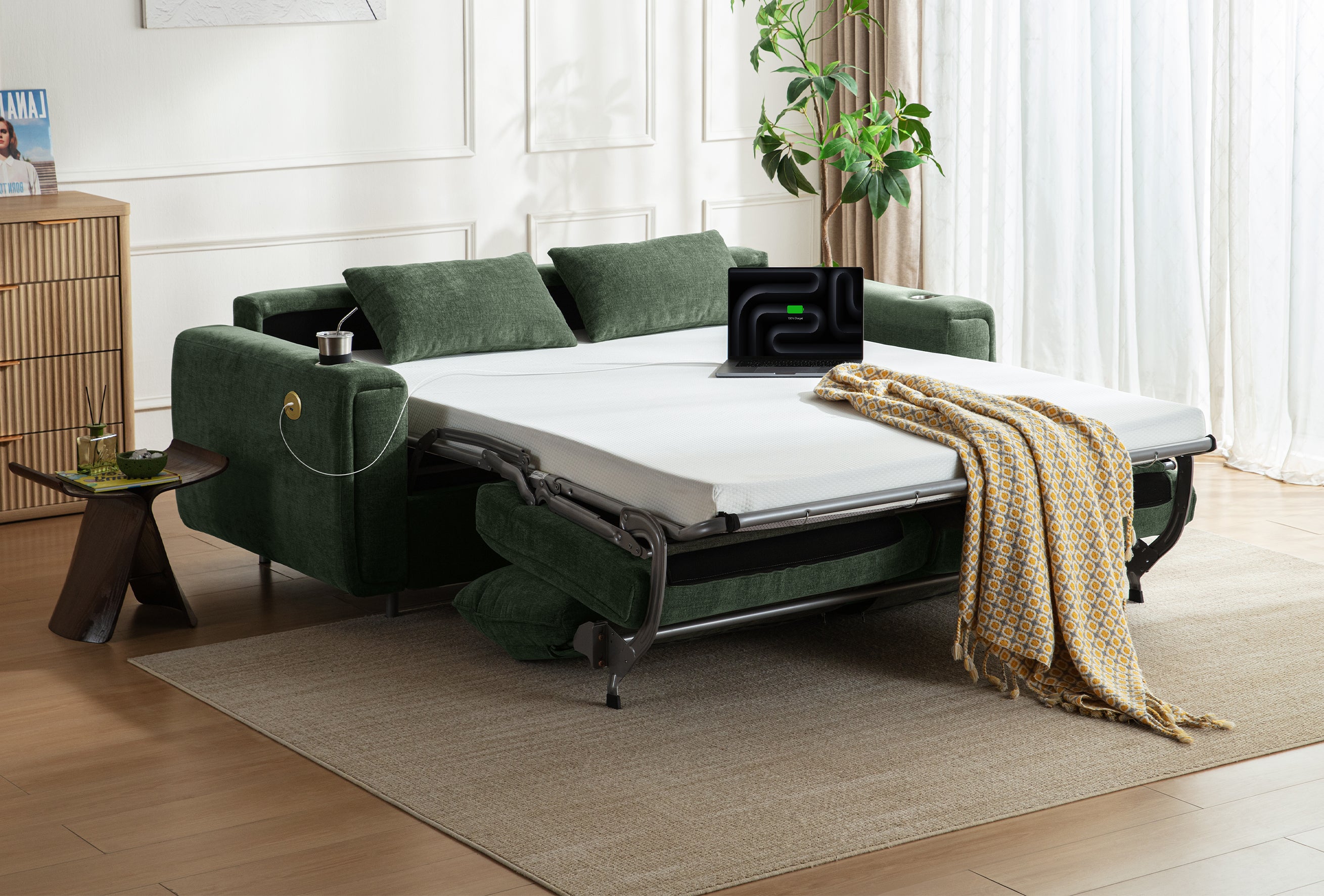 LUMI 2-in-1 Queen Sleeper Sofa with One-Pull Bed, USB Charging & RGB