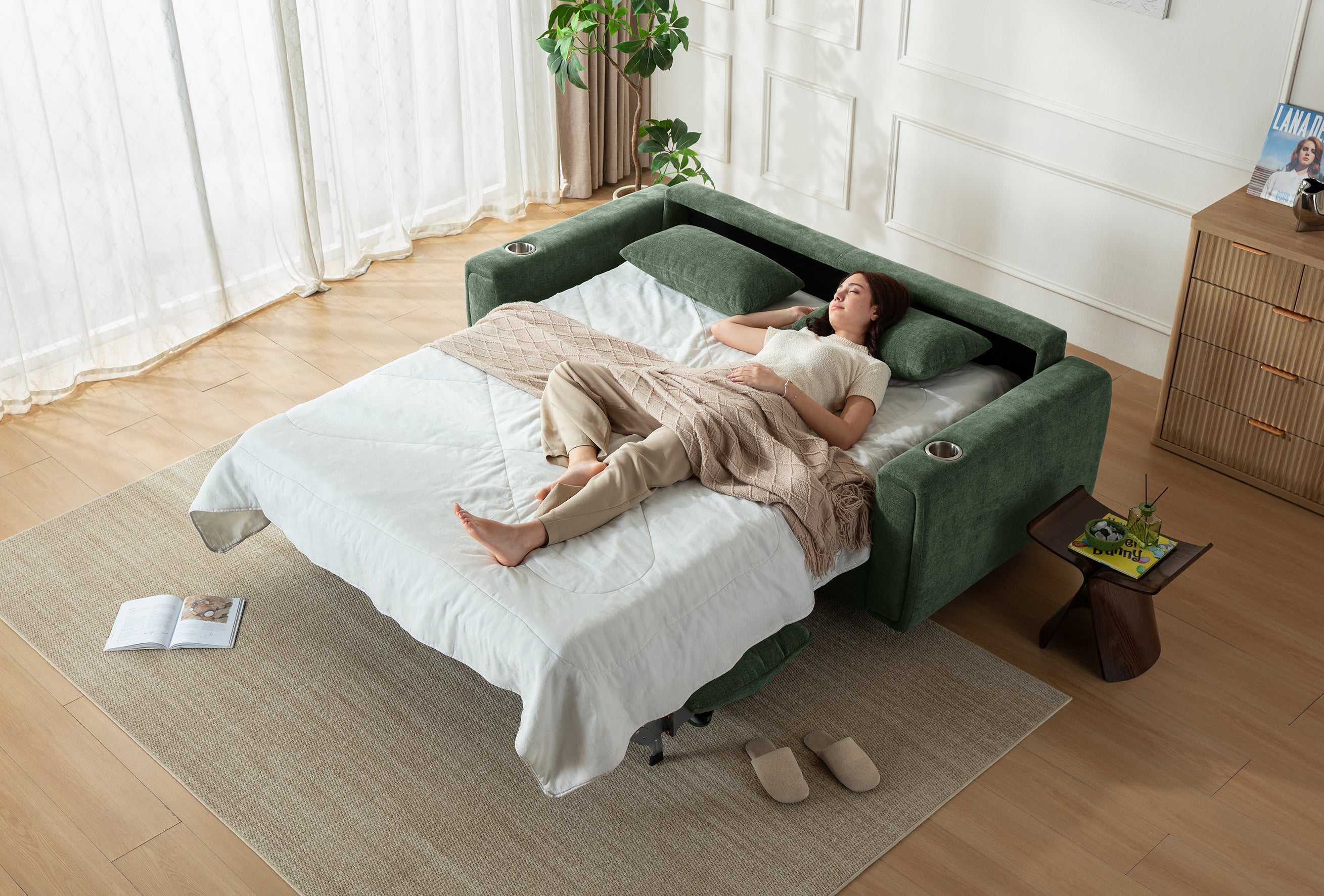 LUMI 2-in-1 Queen Sleeper Sofa with One-Pull Bed, USB Charging & RGB