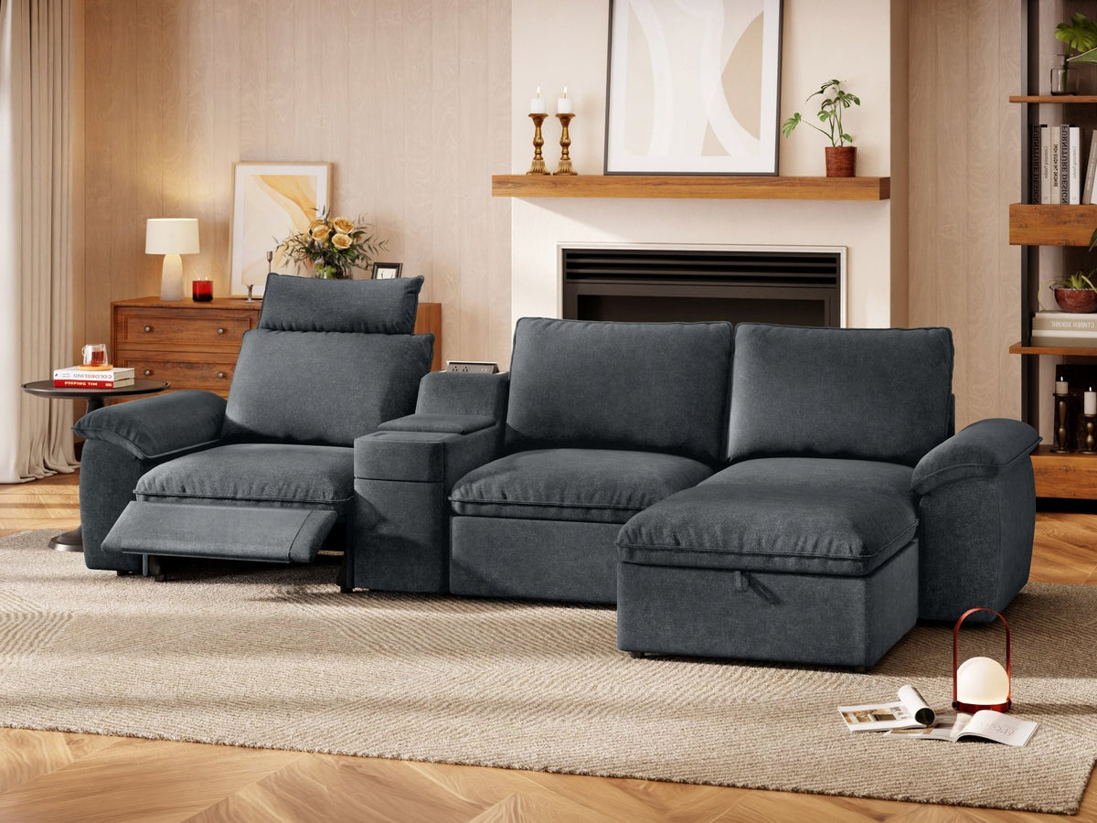 SOMA Prestige 4 Seat L - shaped, with Recliner & Console | Nap Armrests