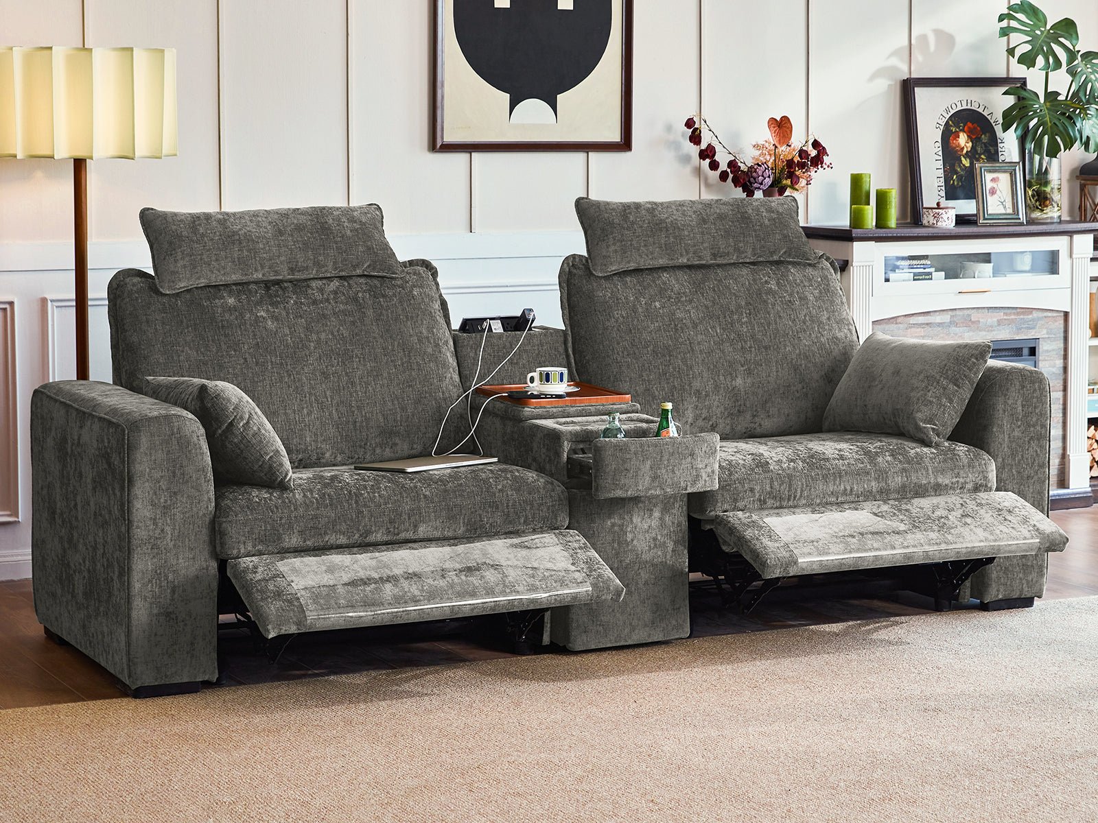 OLAR II 2 Seats with Console Table & Power Recliner