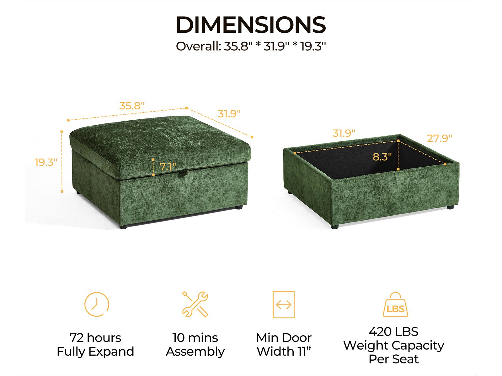OLAR Chenille Storage Ottoman Module