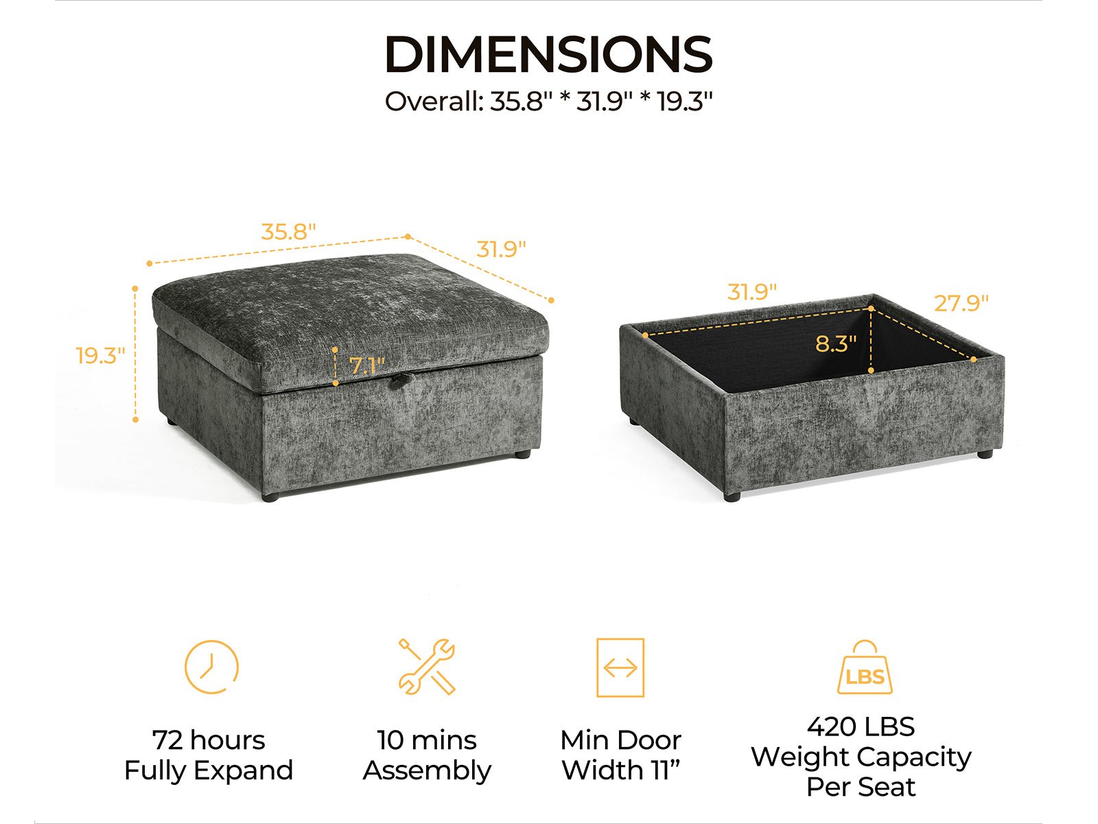 OLAR Chenille Storage Ottoman Module