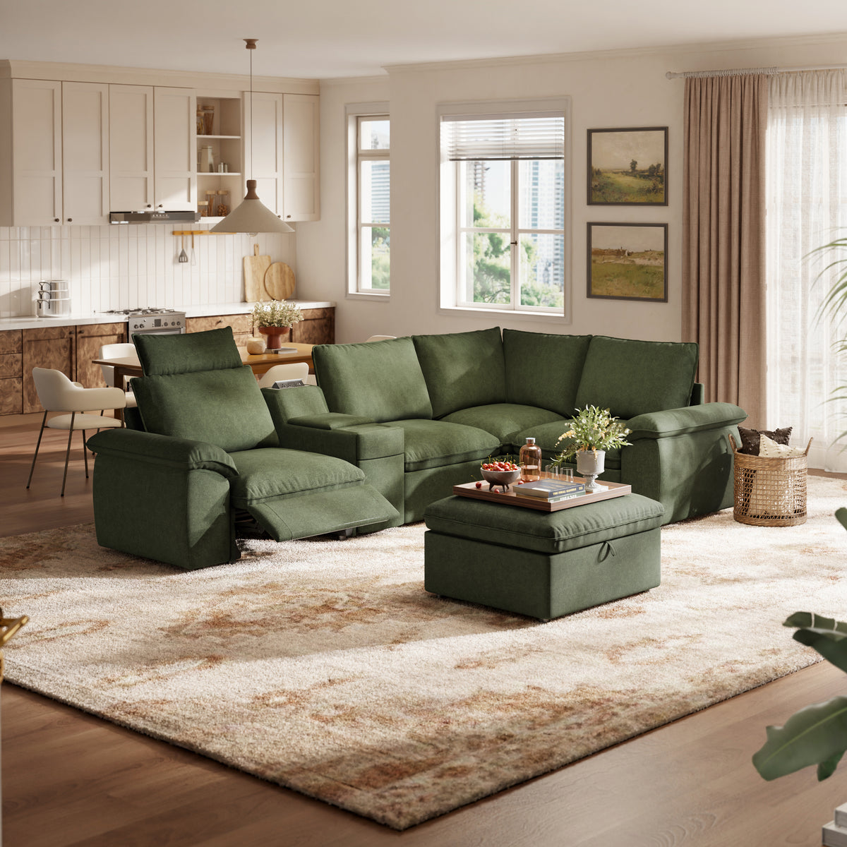 SOMA Prestige 5 Seat L-shaped, with Recliner & Power Console | Nap Armrests