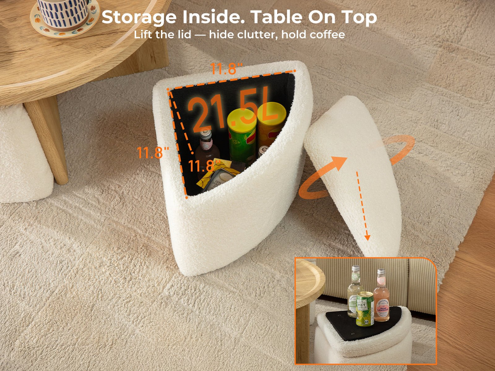 Madera Multi - Functional Coffee Table with Stools Natural&White