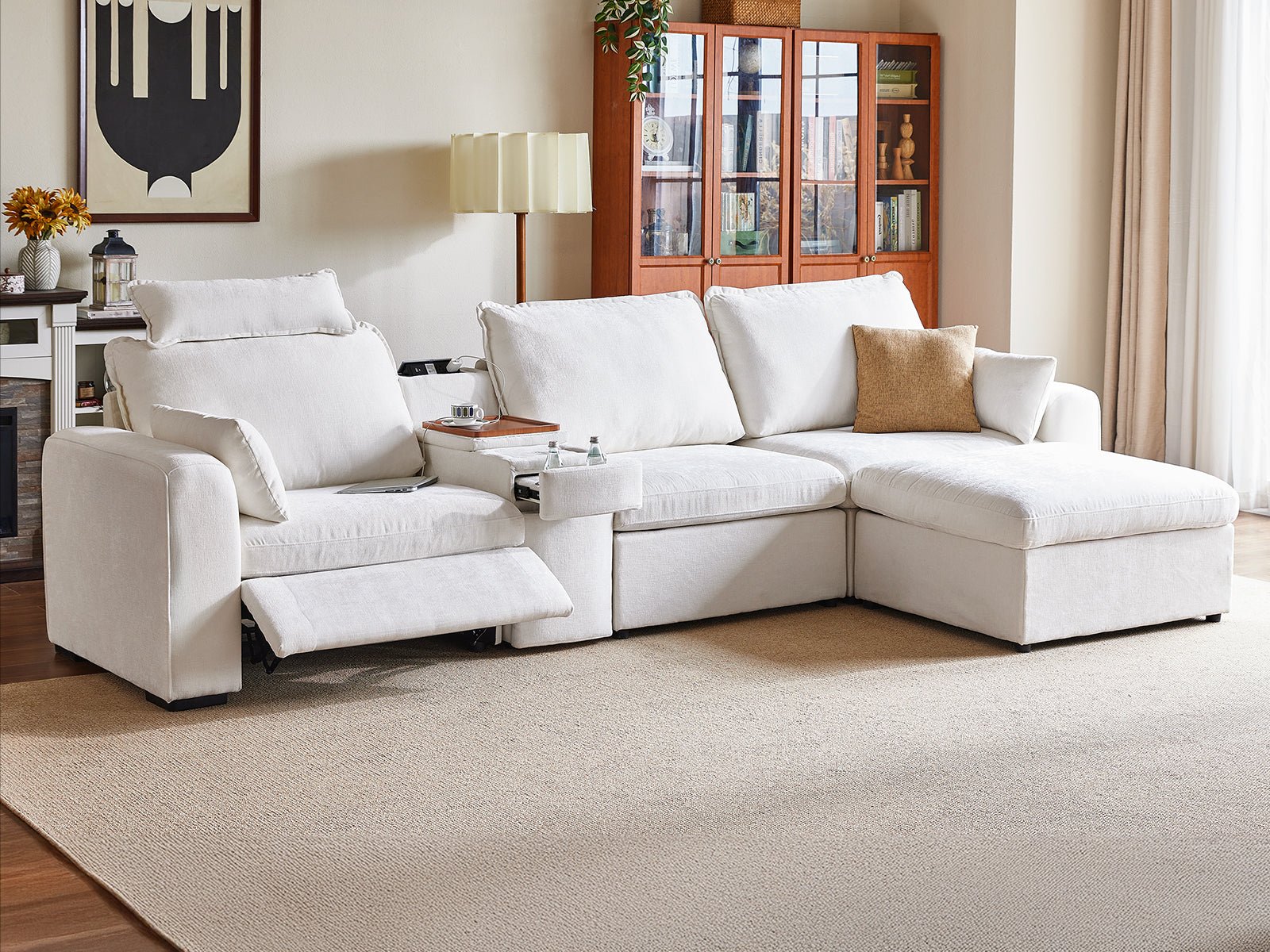 OLAR II 3 Seats (1 Power Recliner) with Console Table & Ottoman