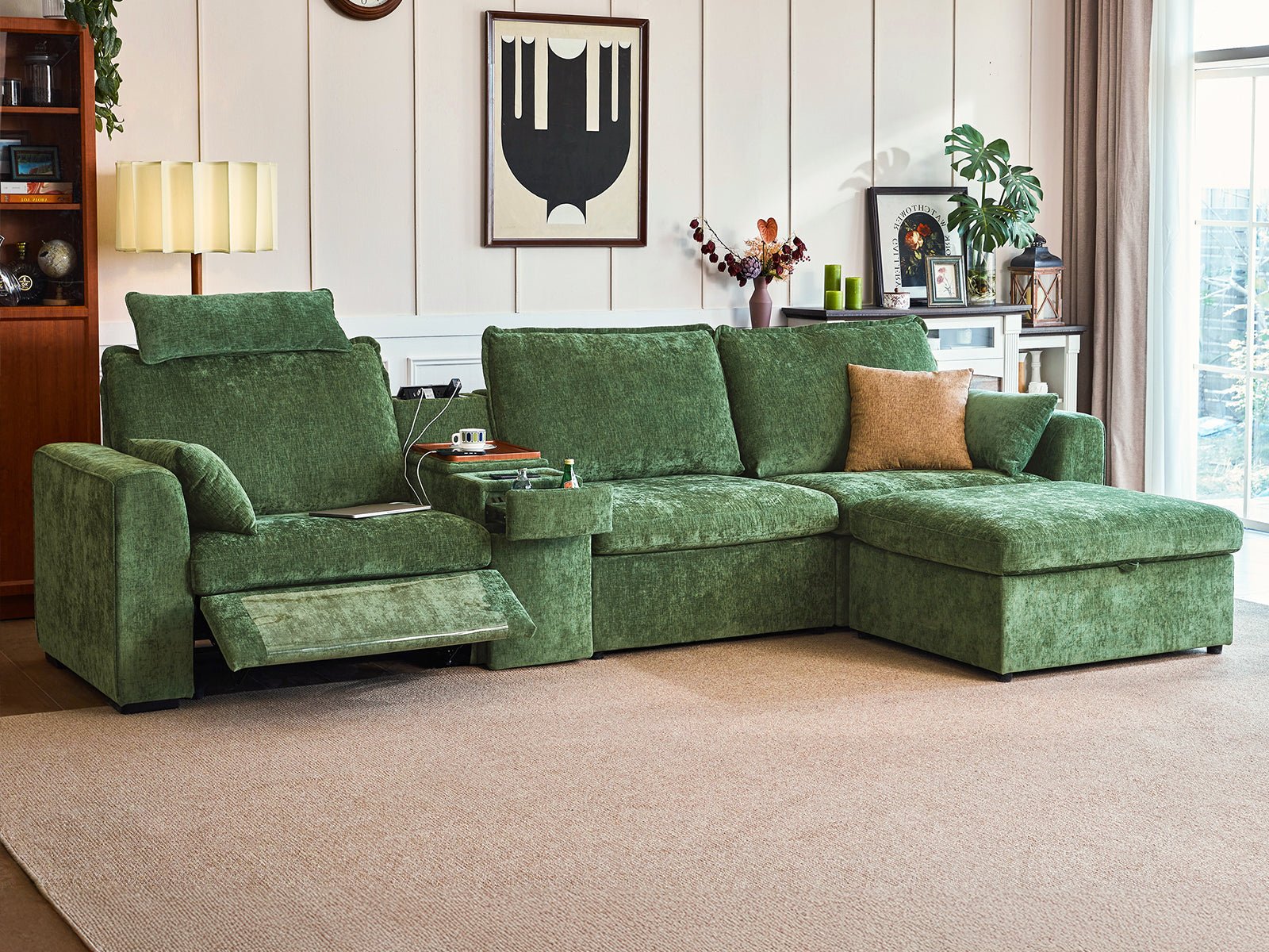 OLAR II 3 Seats (1 Power Recliner) with Console Table & Ottoman