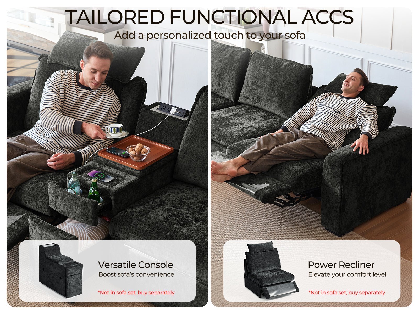 OLAR II 3 Seats (1 Power Recliner) with Console Table & Ottoman