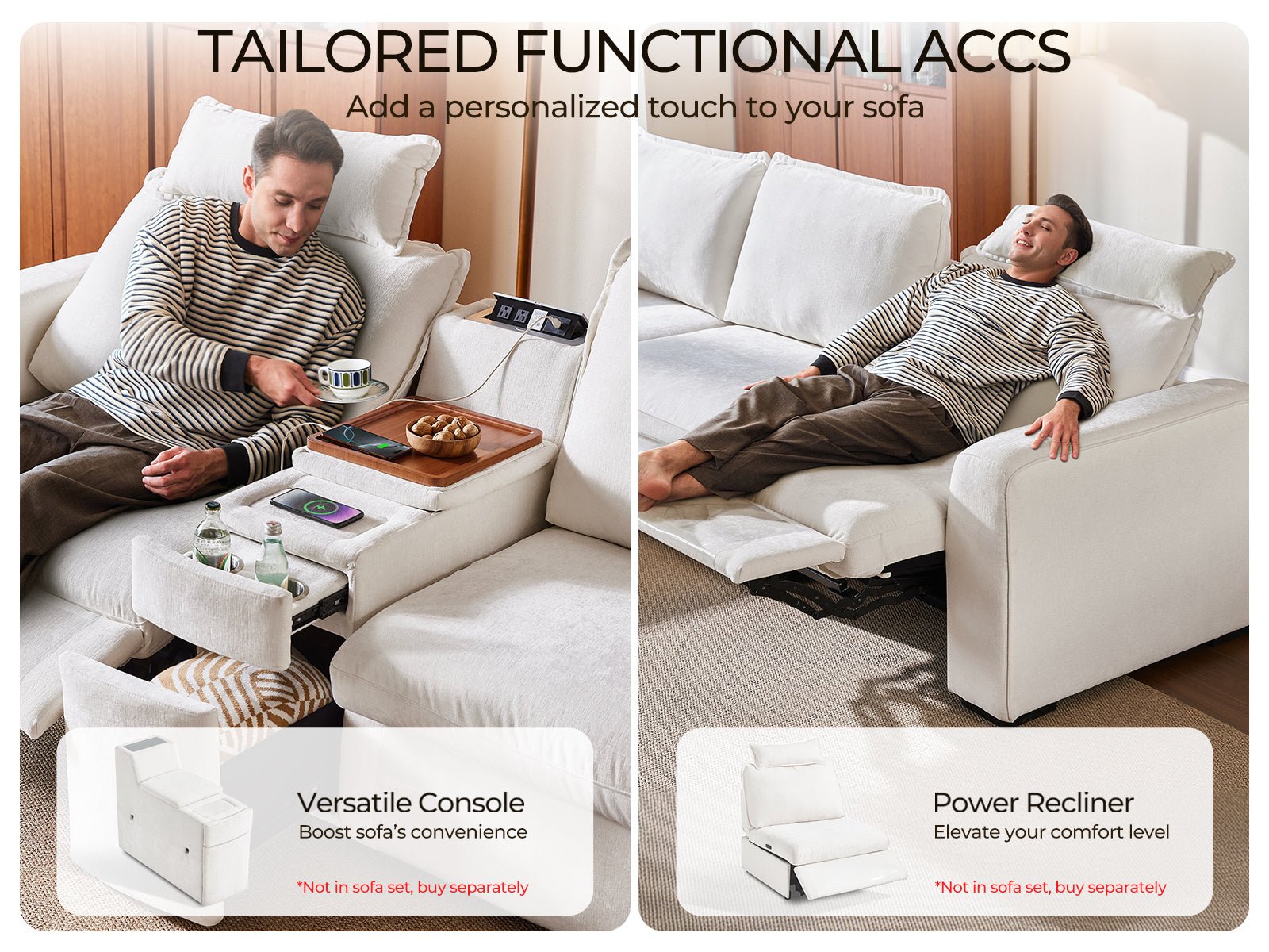 OLAR II 3 Seats (1 Power Recliner) with Console Table & Ottoman