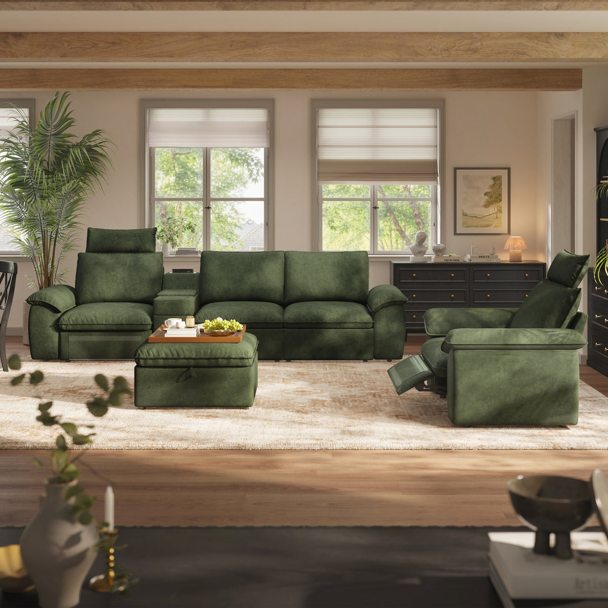 SOMA Prestige 5 Seat L-shaped, with Recliner & Power Console | Nap Armrests