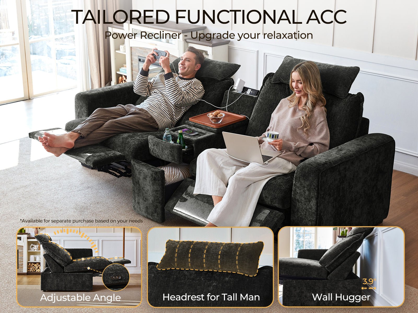 OLAR II 3 Seats (1 Power Recliner) with Console Table & Ottoman