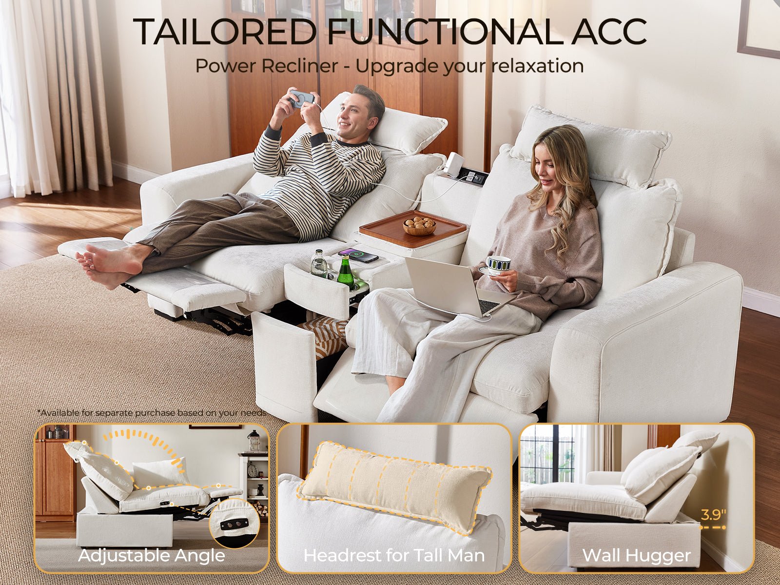 OLAR II 2 Seats with Console Table & Power Recliner