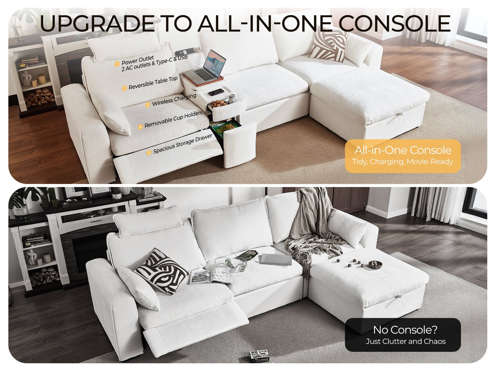 OLAR II 2 Seats with Console Table & Power Recliner