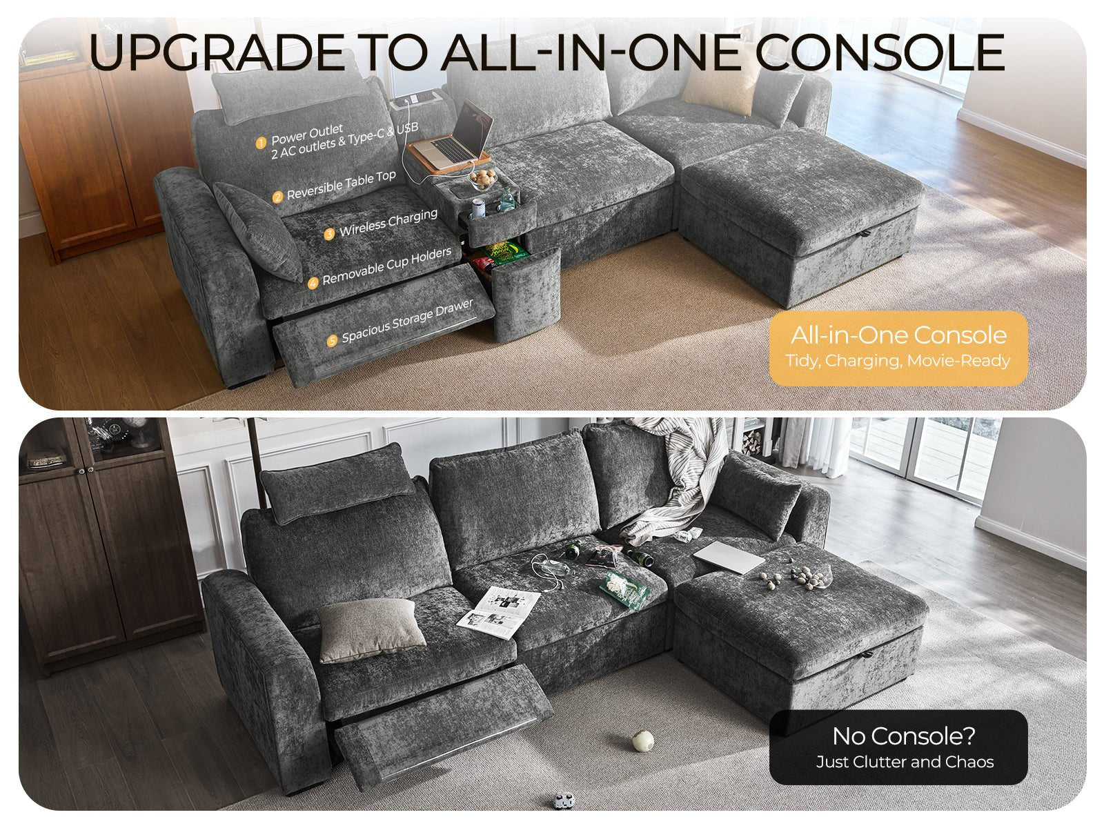 OLAR II 2 Seats with Console Table & Power Recliner