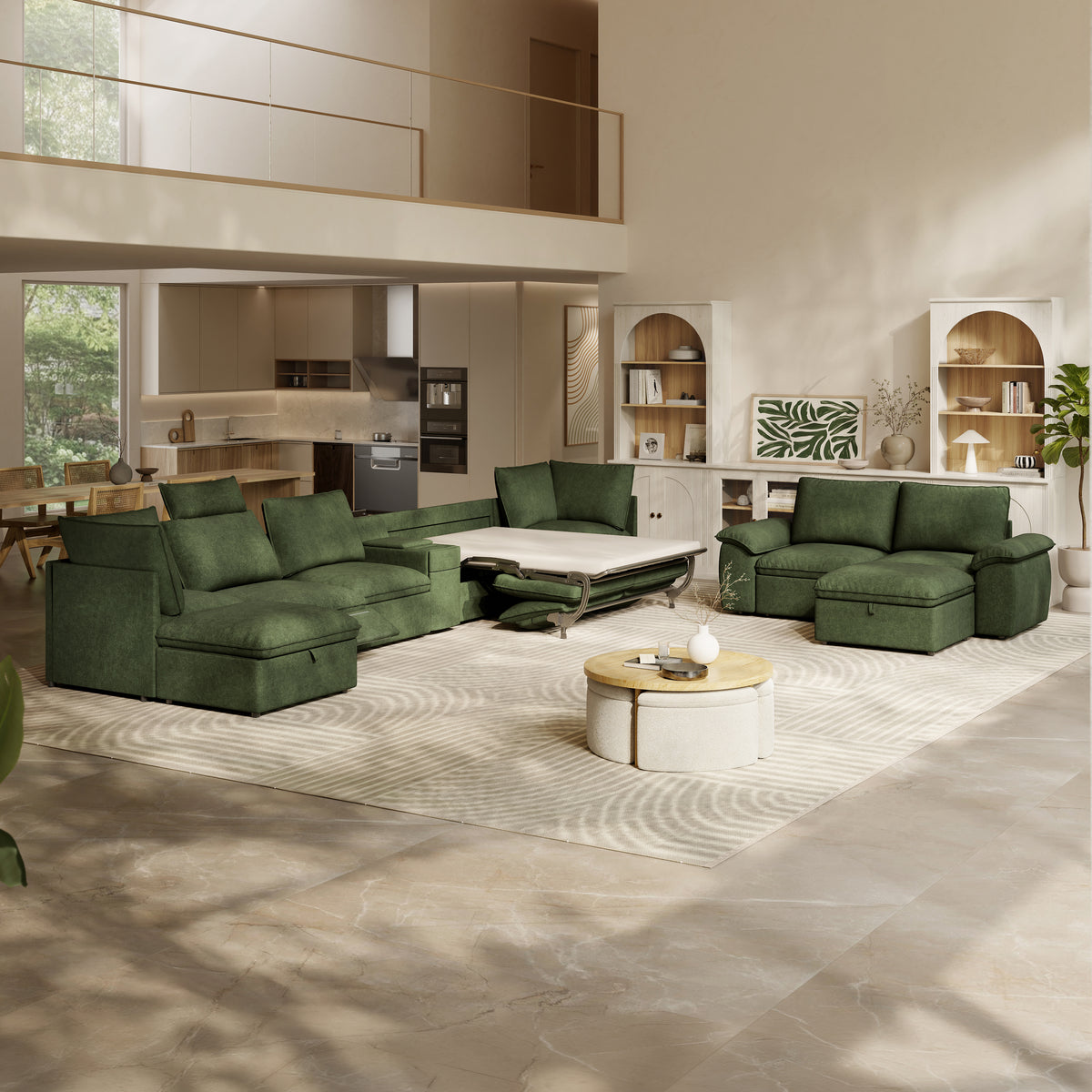 SOMA Bundles 7 Seat Recliner & Power Console, with Hidden One-Pull Sofa Bed | Nap Armrests