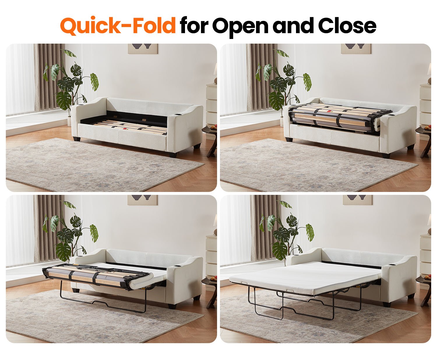 CURLIN Full Size 2IN1 Chenille Pull Out Sofa Bed (Beige)