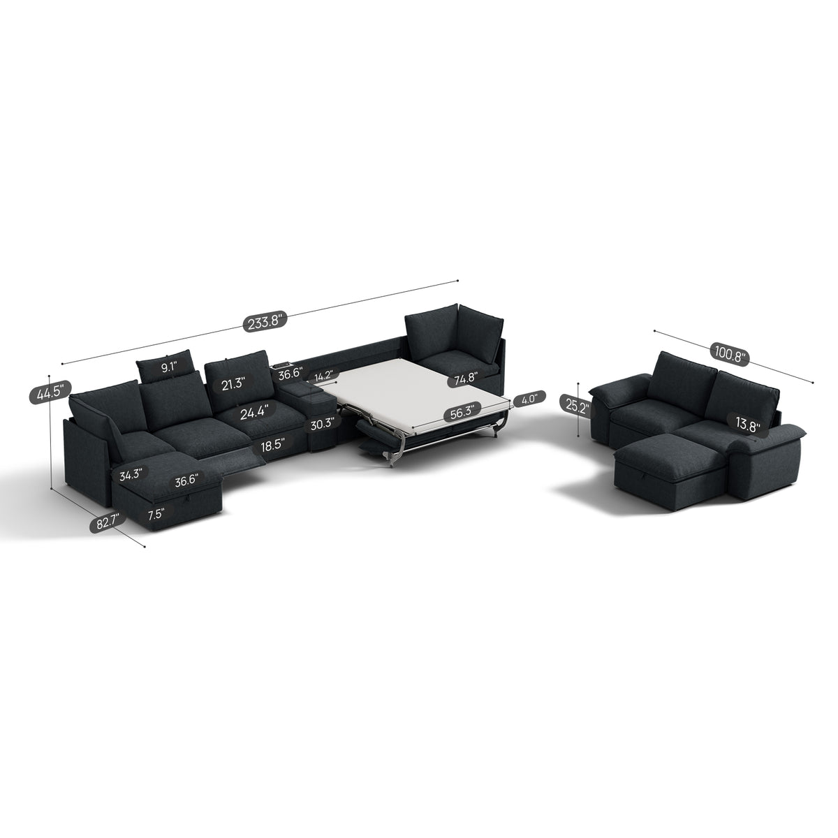 SOMA Bundles 7 Seat Recliner & Power Console, with Hidden One-Pull Sofa Bed | Nap Armrests
