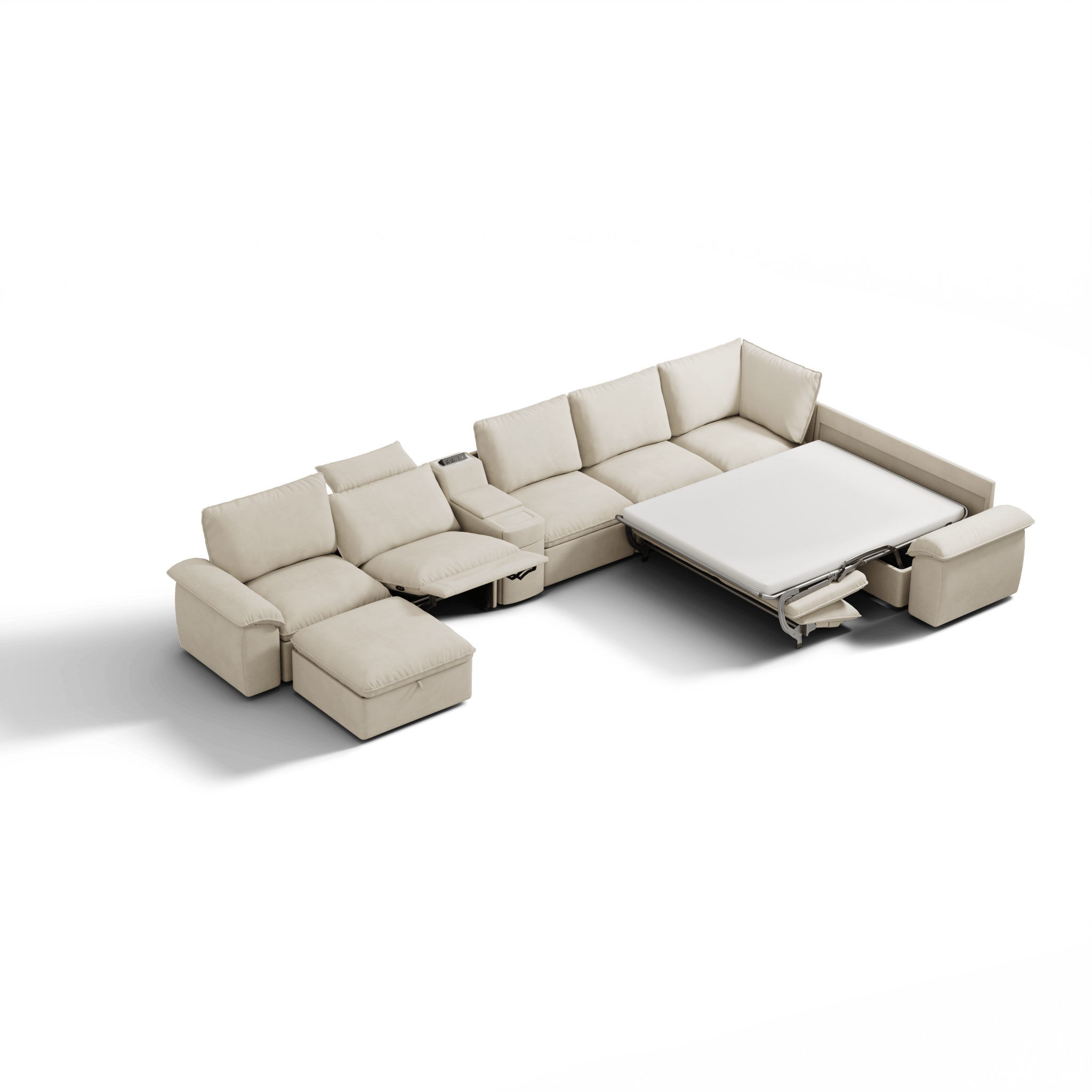 SOMA Oasis II 8 Seat L - shaped Versatile Recliner, with Hidden One - pull Sofa Bed | Nap Armrests