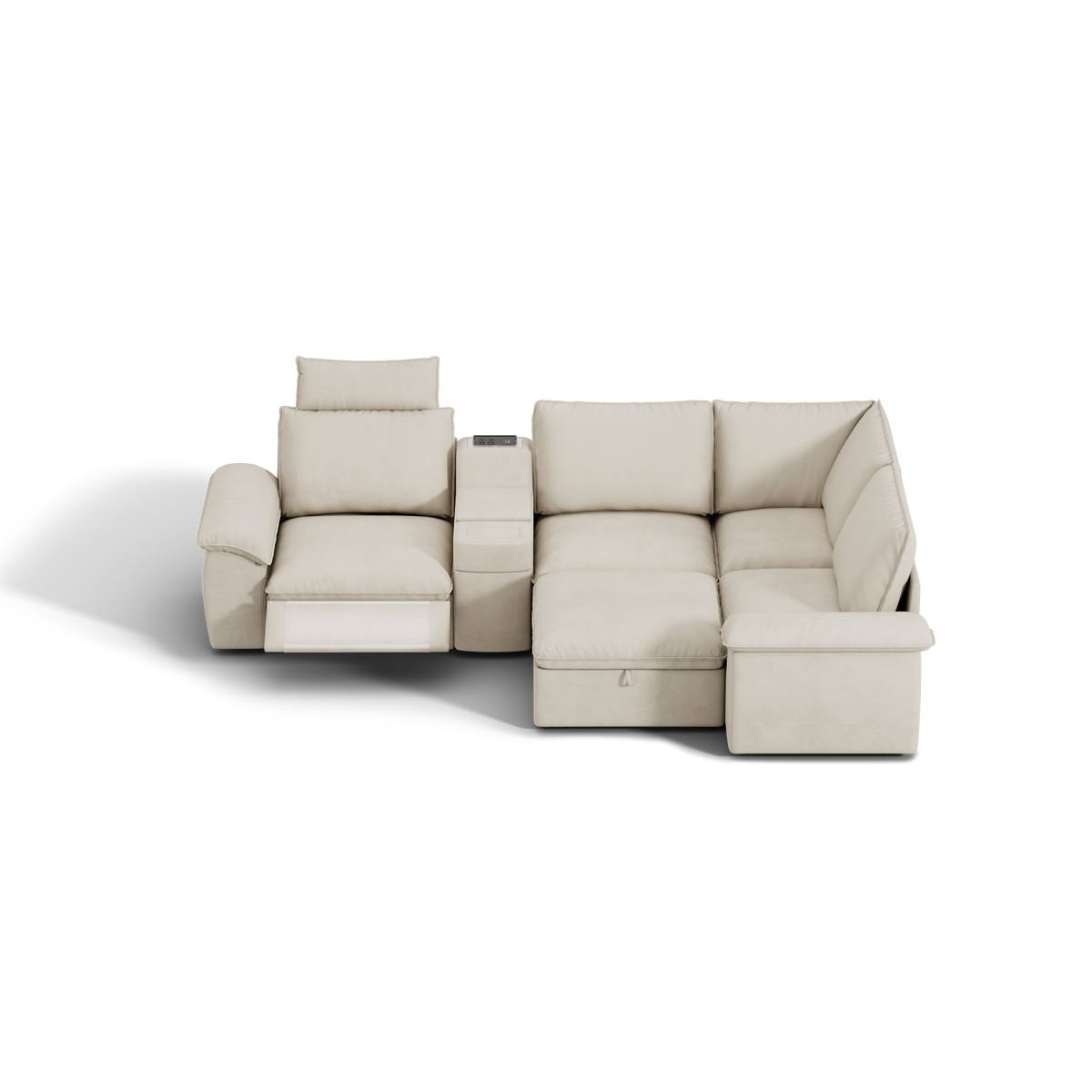 SOMA Prestige 5 Seat L-shaped, with Recliner & Power Console | Nap Armrests