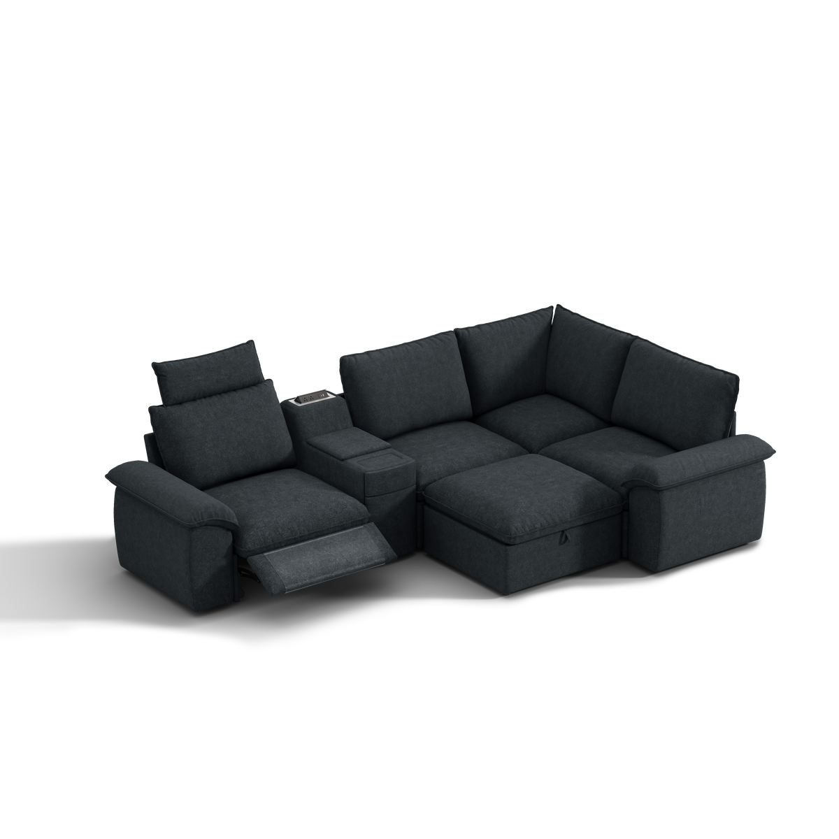 SOMA Prestige 5 Seat L-shaped, with Recliner & Power Console | Nap Armrests