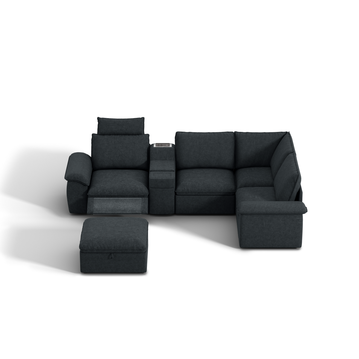 SOMA Prestige 5 Seat L-shaped, with Recliner & Power Console | Nap Armrests