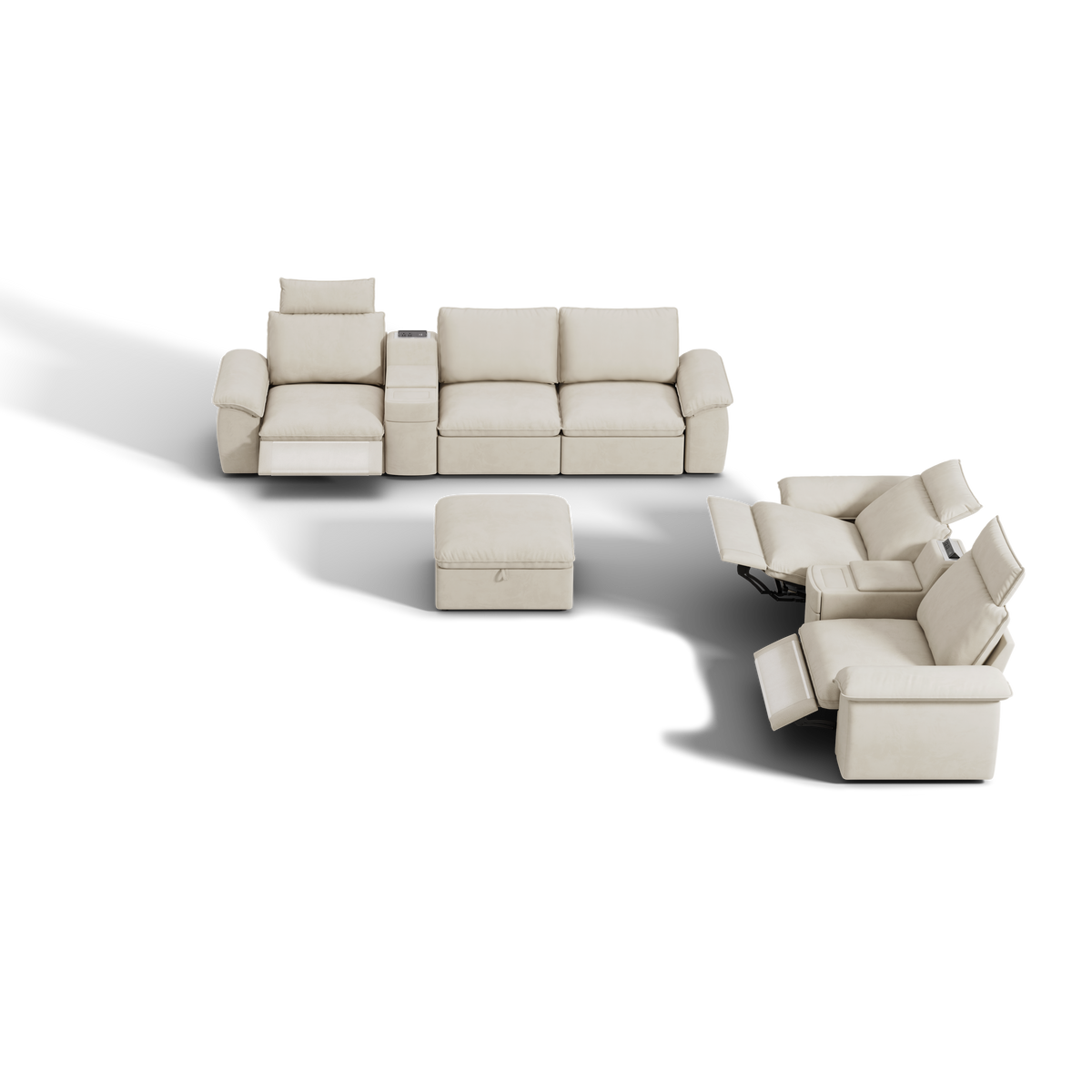 SOMA Bundles 6 Seat with 2 Recliners & 2 Power Consoles for Guest Room | Nap Armrests