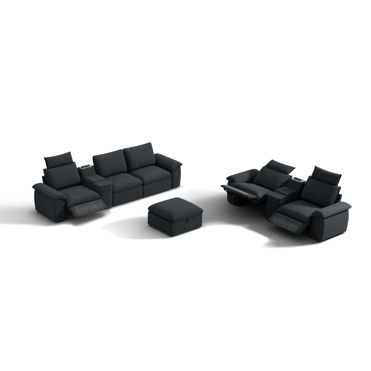 SOMA Bundles 6 Seat with 2 Recliners & 2 Power Consoles for Guest Room | Nap Armrests