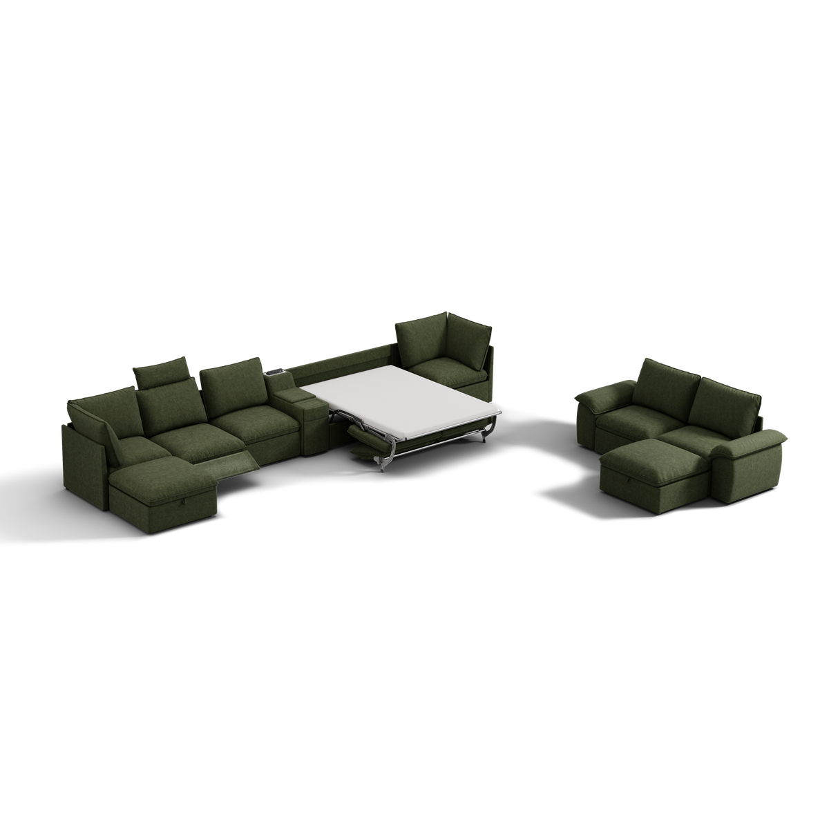 SOMA Bundles 7 Seat Recliner & Power Console, with Hidden One-Pull Sofa Bed | Nap Armrests