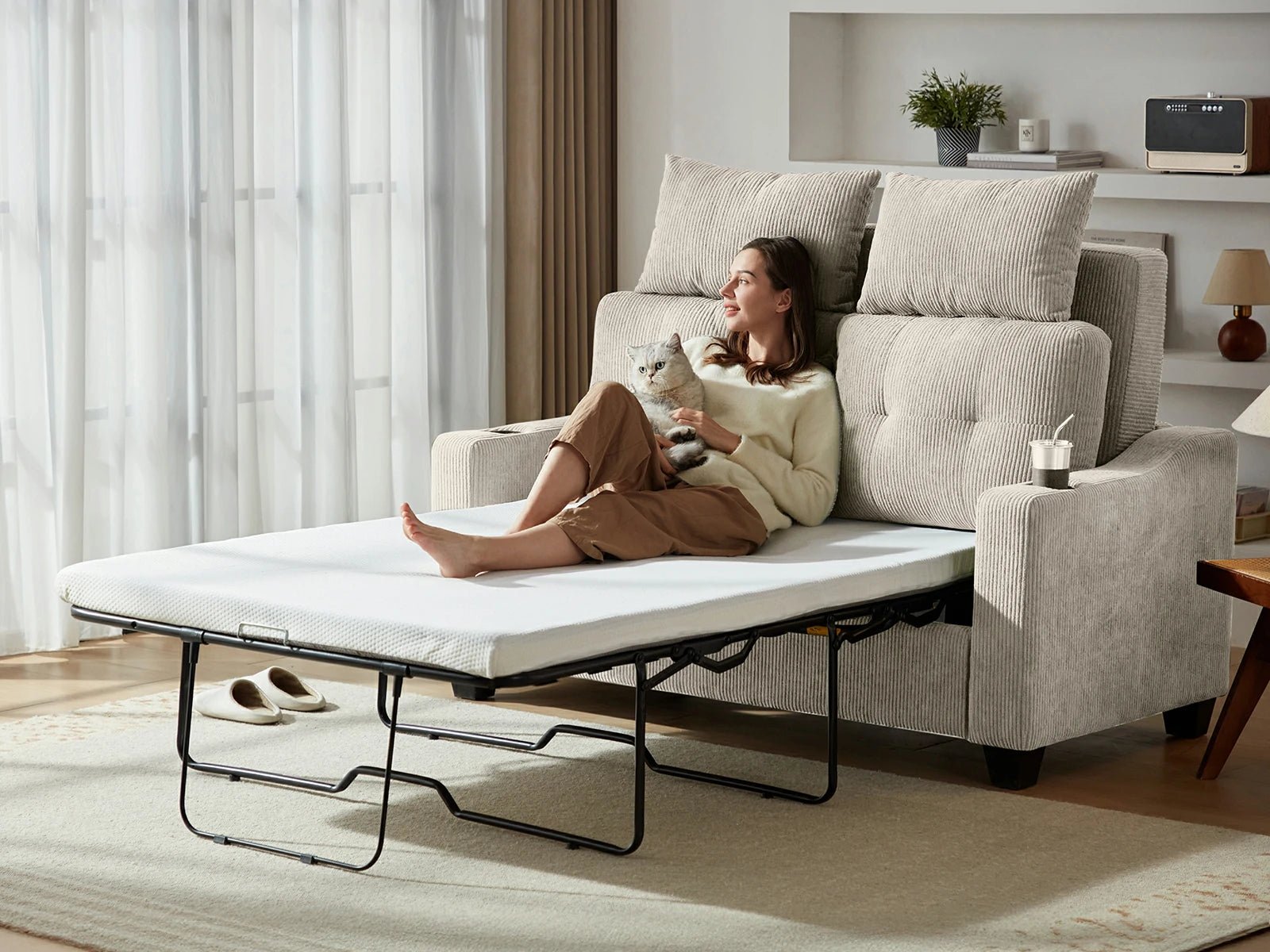 CURLIN Full Size 2IN1 Corduroy Pull Out Sofa Bed