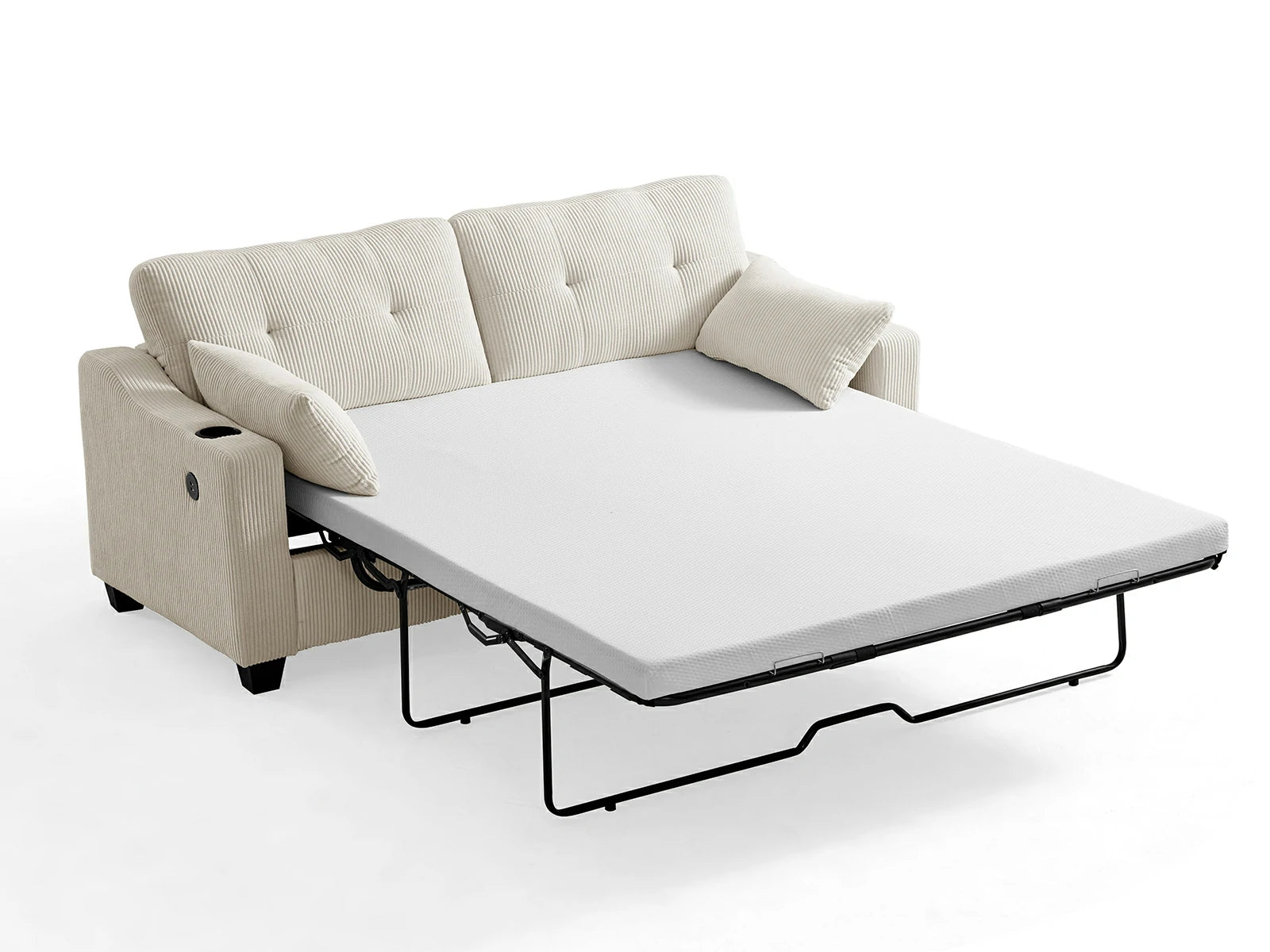 CURLIN Queen Size 2IN1 Corduroy Pull Out Sofa Bed - white