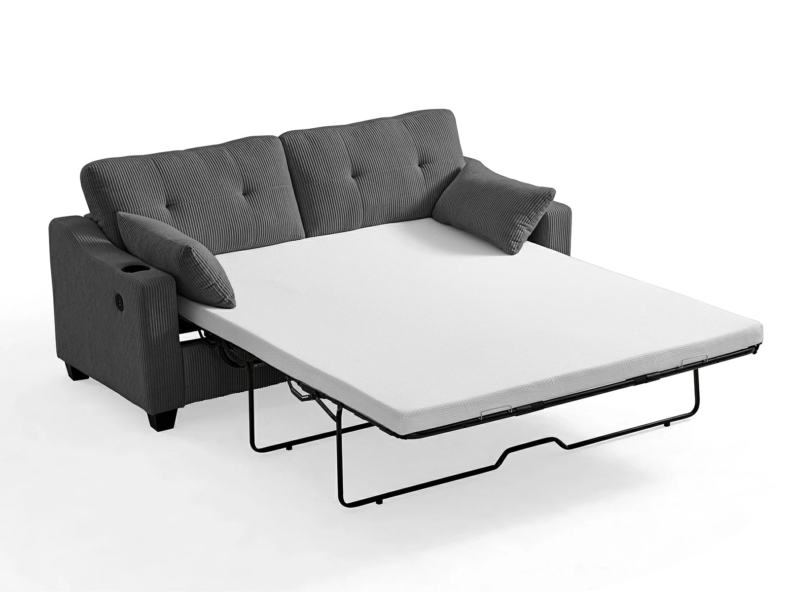 CURLIN Queen Size 2IN1 Corduroy Pull Out Sofa Bed - drak grey