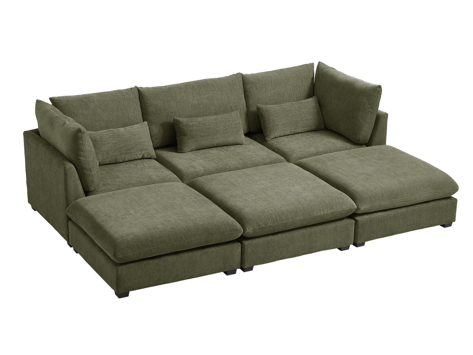 MONARCA Chenille 3 Seats with 3 Ottomans