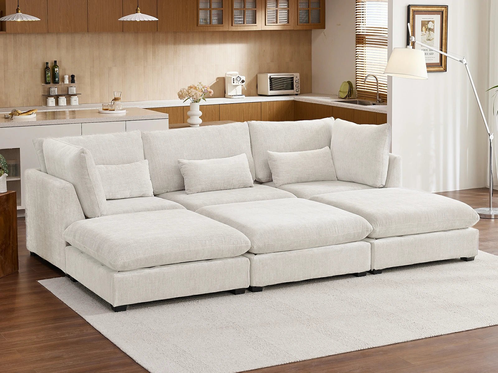 MONARCA Chenille 3 Seats with 3 Ottomans