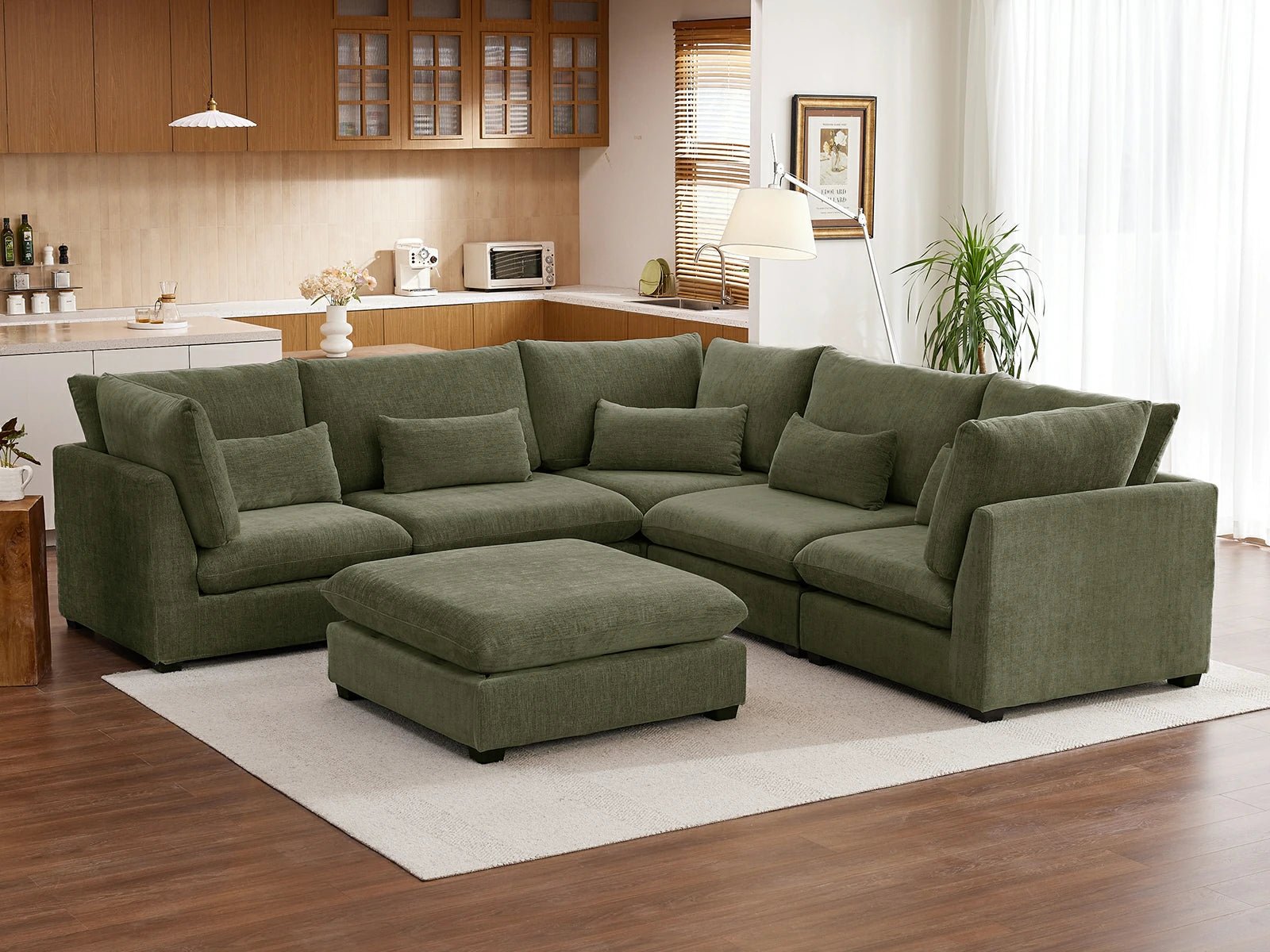 MONARCA Chenille 4 Seats with Corner & Ottoman