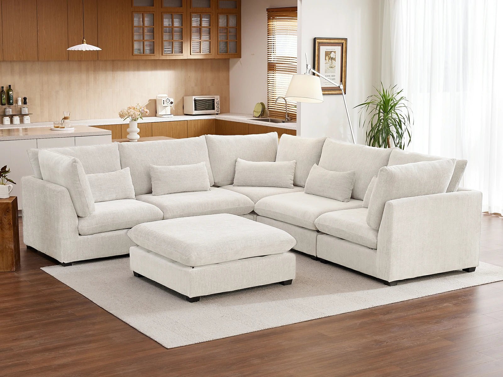 MONARCA Chenille 4 Seats with Corner & Ottoman