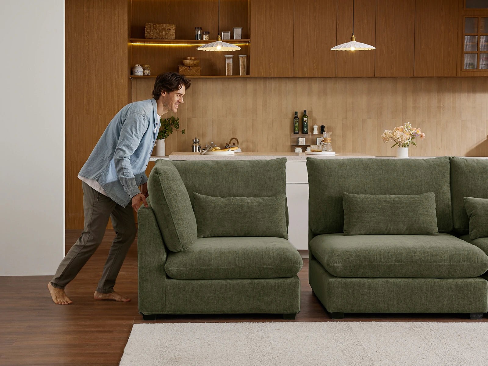 MONARCA Chenille 3 Seats with 3 Ottomans