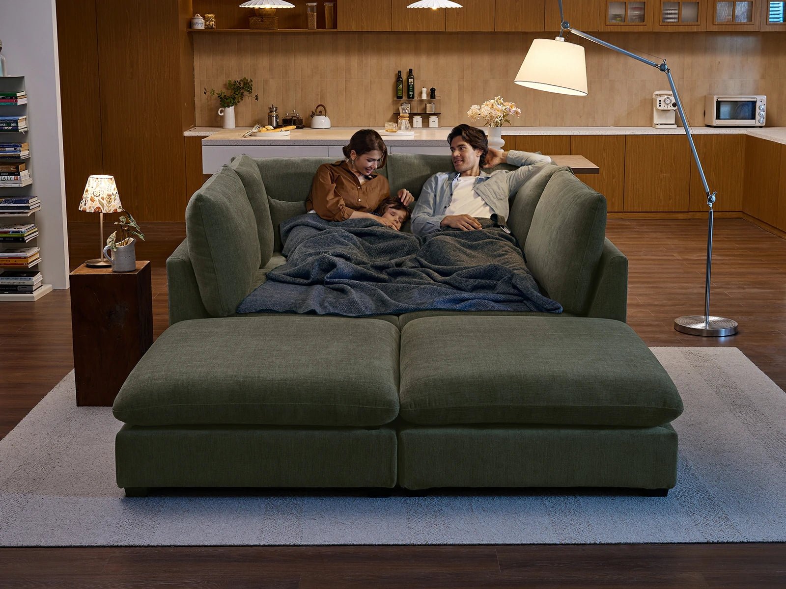 MONARCA Chenille 3 Seats with 3 Ottomans