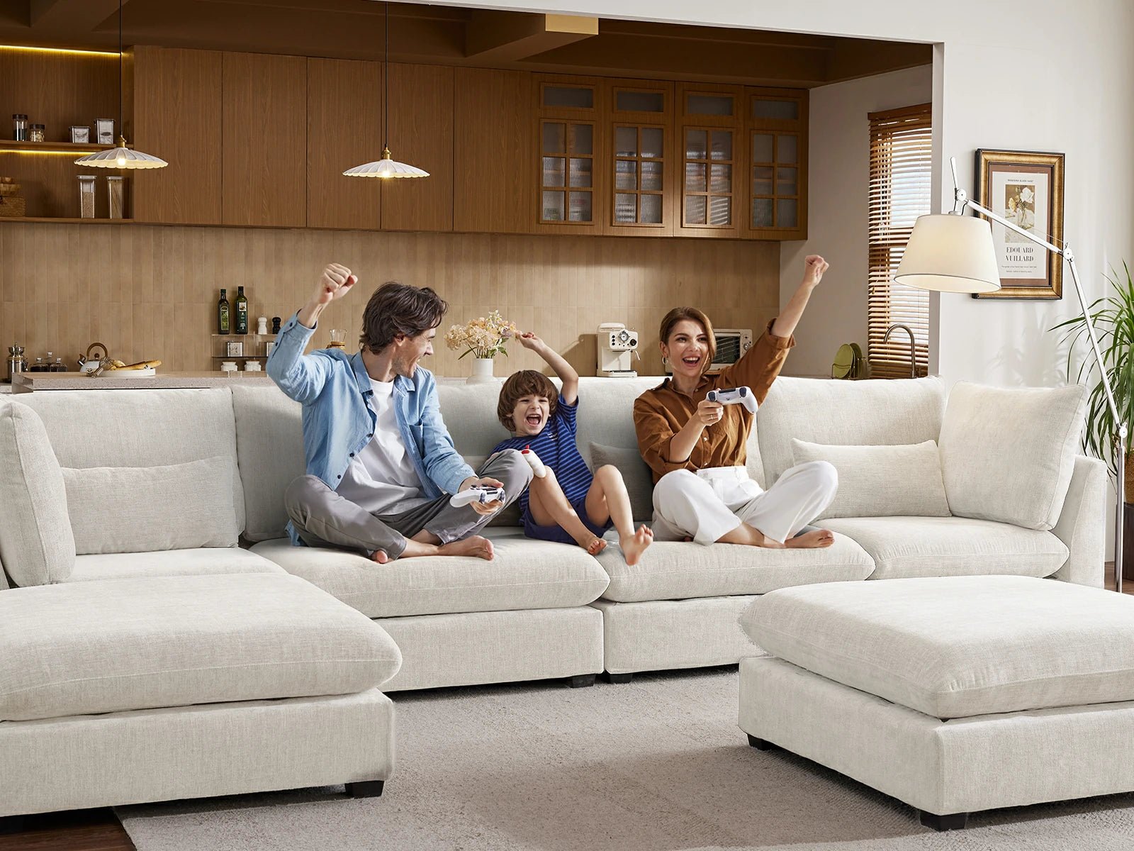 MONARCA Chenille 3 Seats with 3 Ottomans