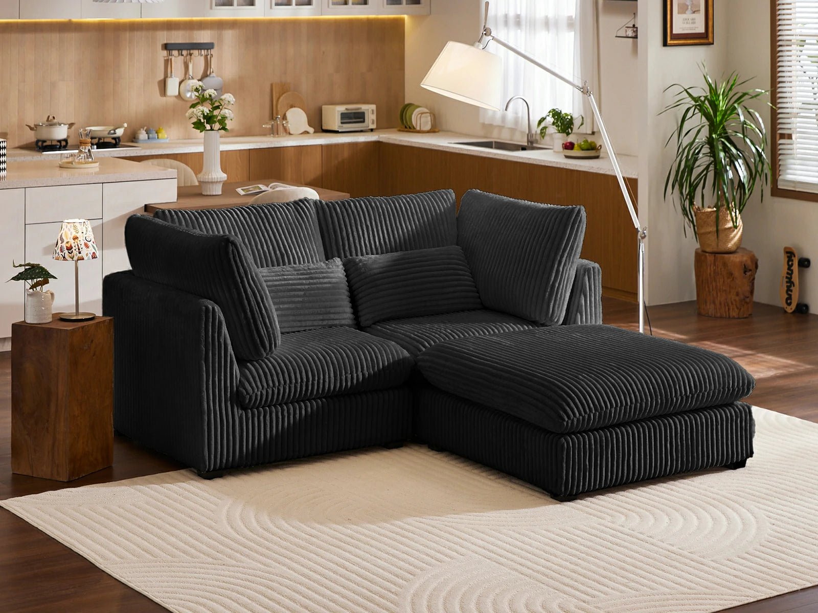 MONARCA Fluffy Corduroy 2 Seats with Ottoman