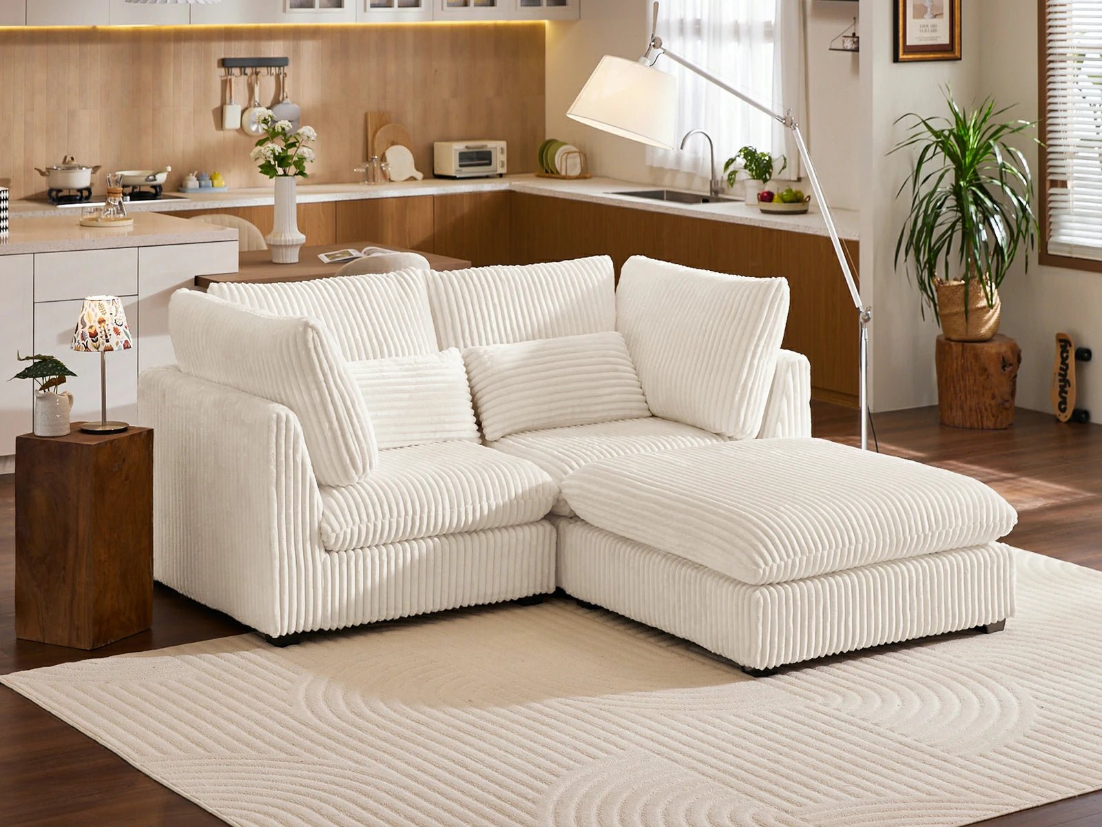 MONARCA Fluffy Corduroy 2 Seats with Ottoman