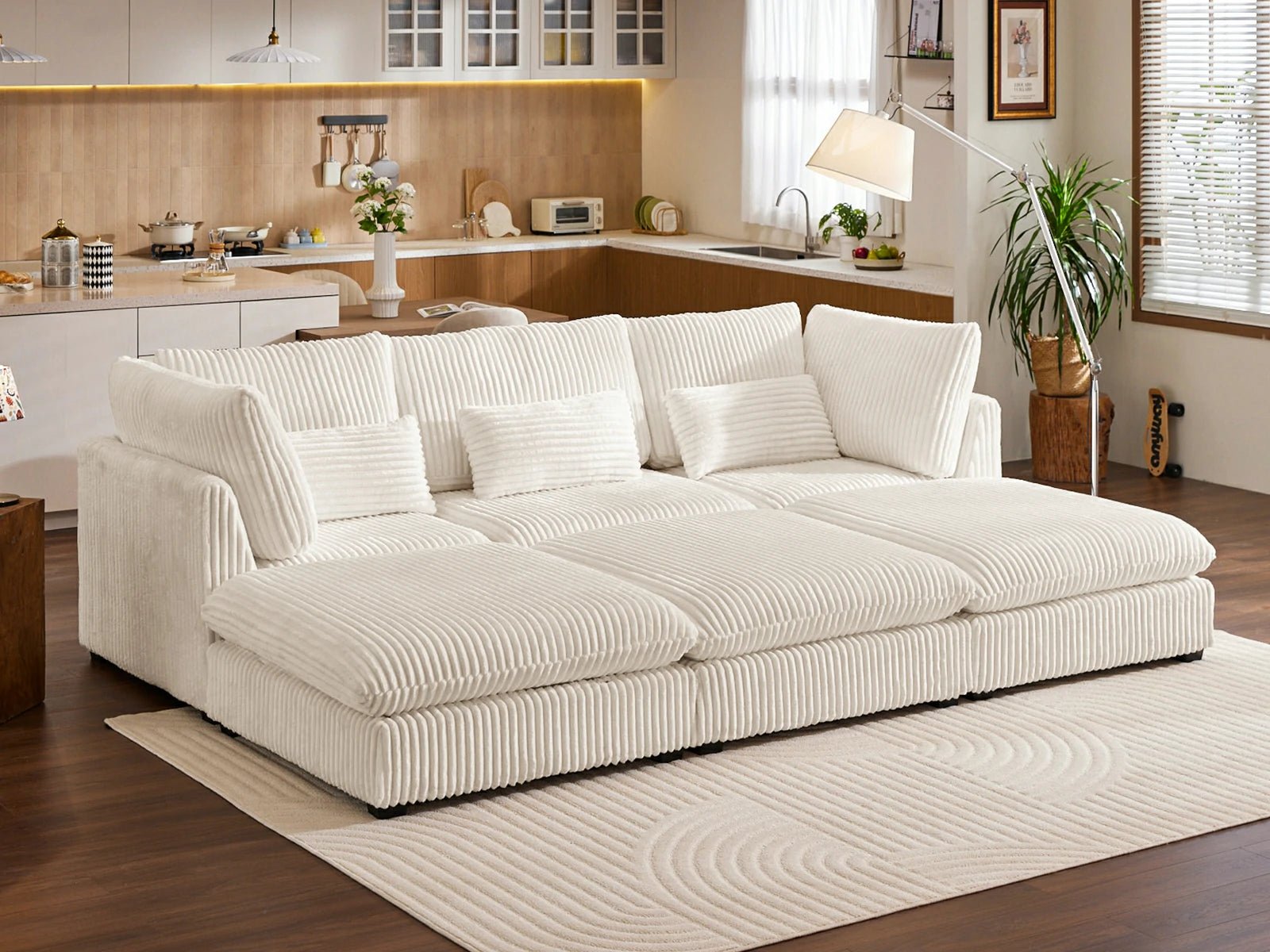 MONARCA Fluffy Corduroy 3 Seats with 3 Ottomans