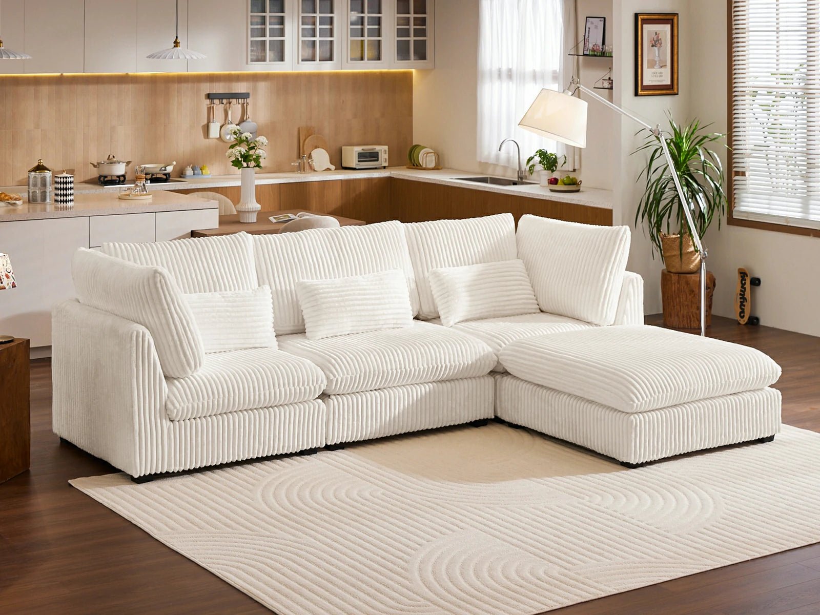 MONARCA Fluffy Corduroy 3 Seats with Ottoman