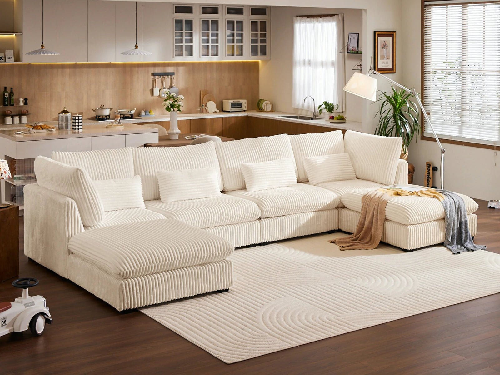 MONARCA Fluffy Corduroy 4 Seats with 2 Ottomans