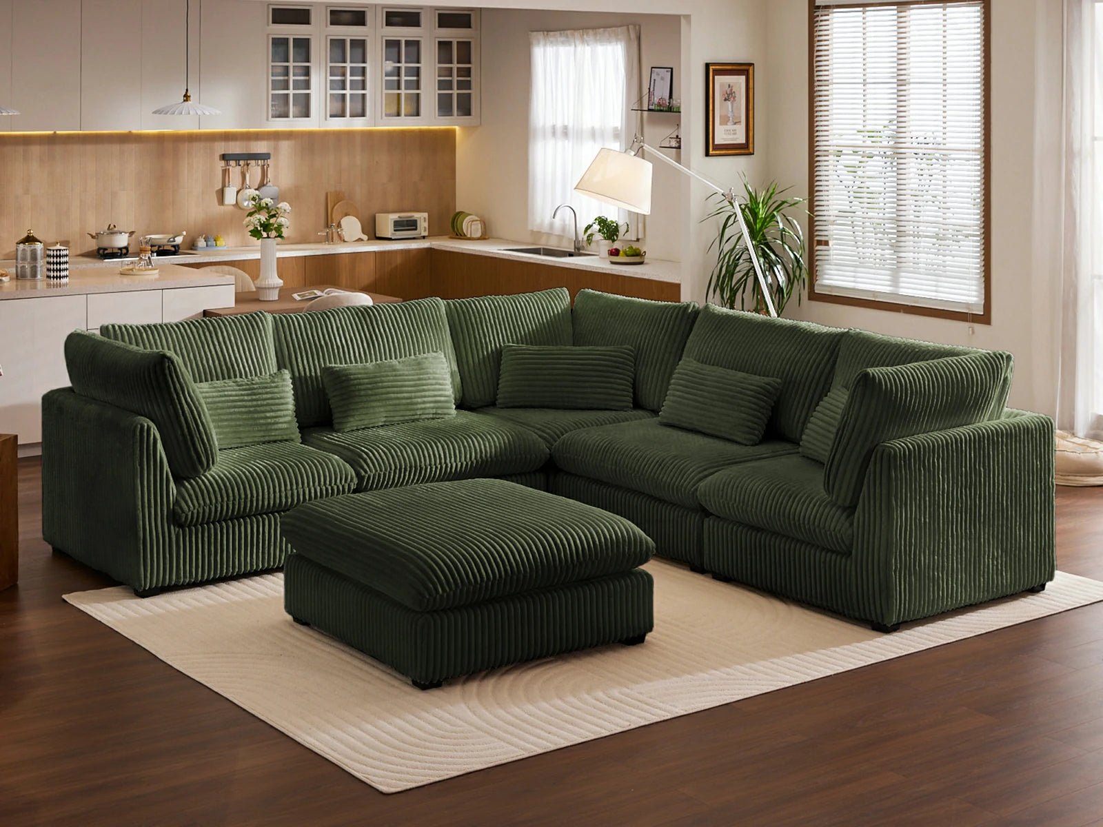 MONARCA Fluffy Corduroy 4 Seats with Corner & Ottoman