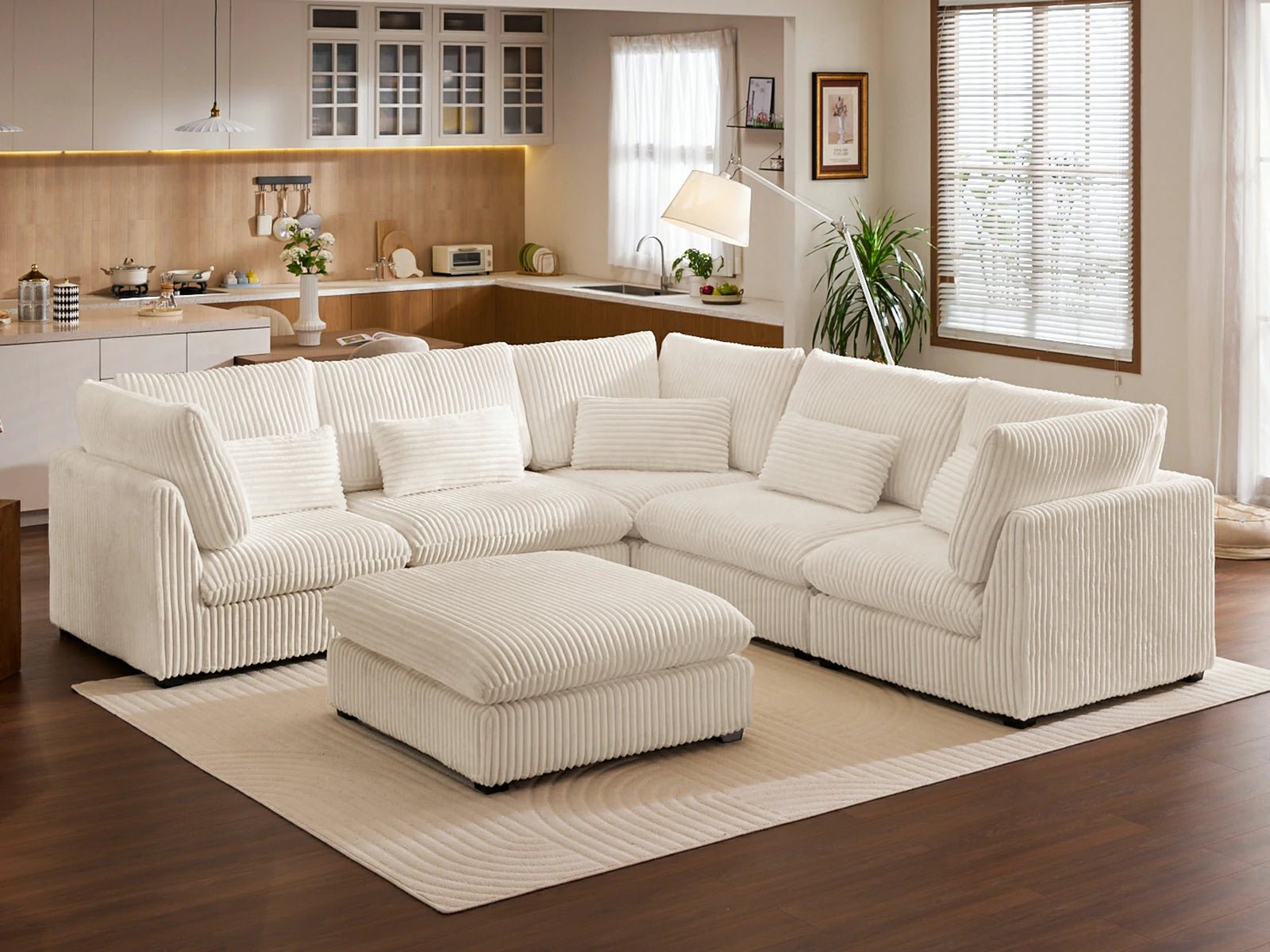 MONARCA Fluffy Corduroy 4 Seats with Corner & Ottoman