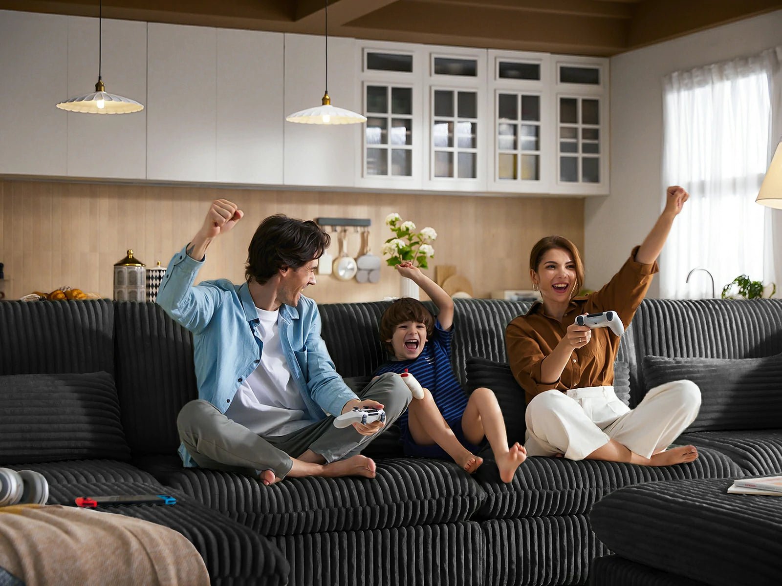 MONARCA Fluffy Corduroy 3 Seats with 3 Ottomans