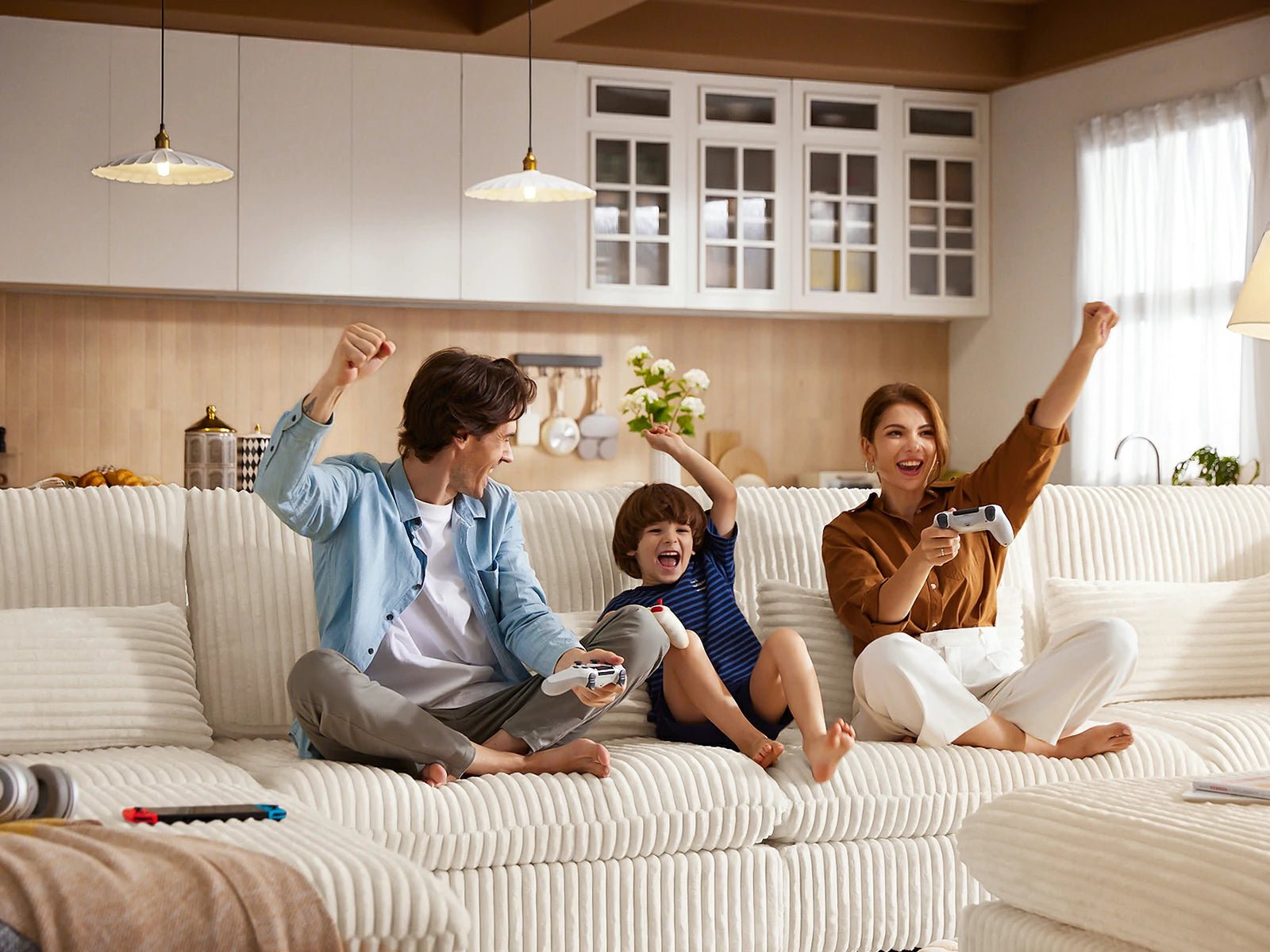 MONARCA Fluffy Corduroy 3 Seats with 3 Ottomans