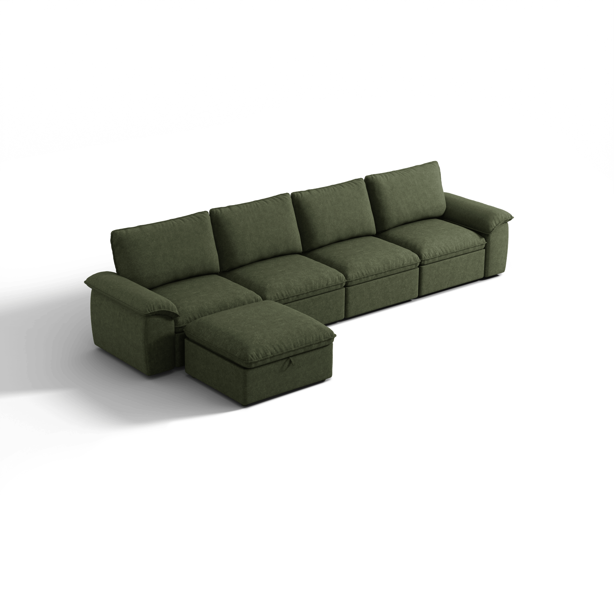 SOMA Origins II forest green 5 seat L-shaped modular recliner sofa with nap armrests and ottoman