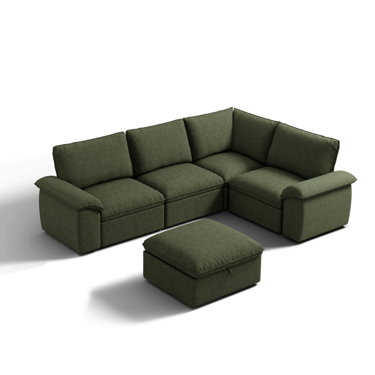 SOMA Origins II forest green 5 seat V-shaped modular recliner sofa with nap armrests and ottoman