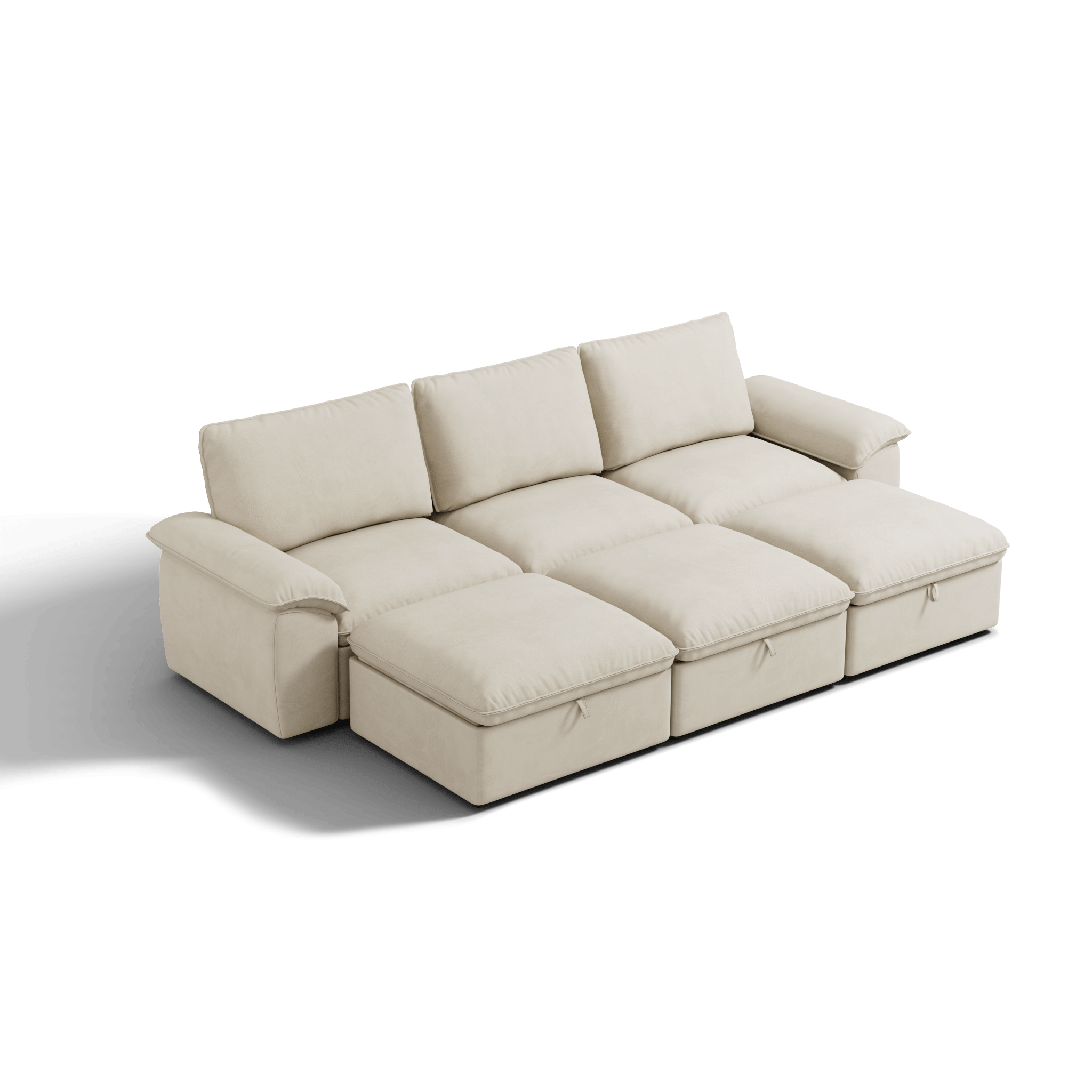 SOMA Origins II oat beige 6 seat modular recliner sofa with nap armrests and ottoman