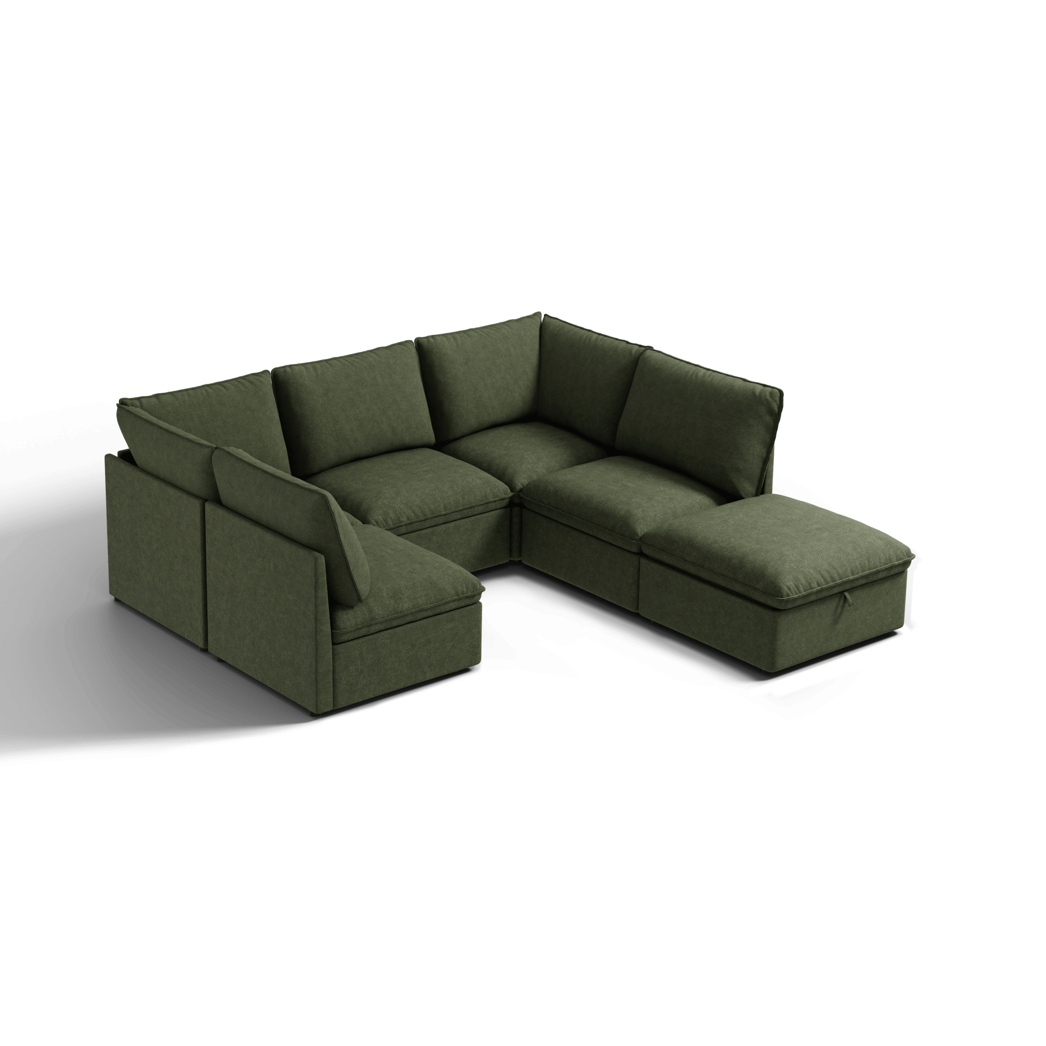 SOMA Origins I forest green 6 seat modular sleeper sofa with chaise ottoman layout